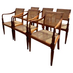 Vintage Cane Wood Traditional Style Dining Arm Chairs- Set of 6