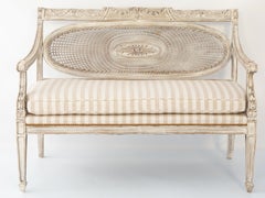 Vintage Caned Italian Settee with Pickled Finish