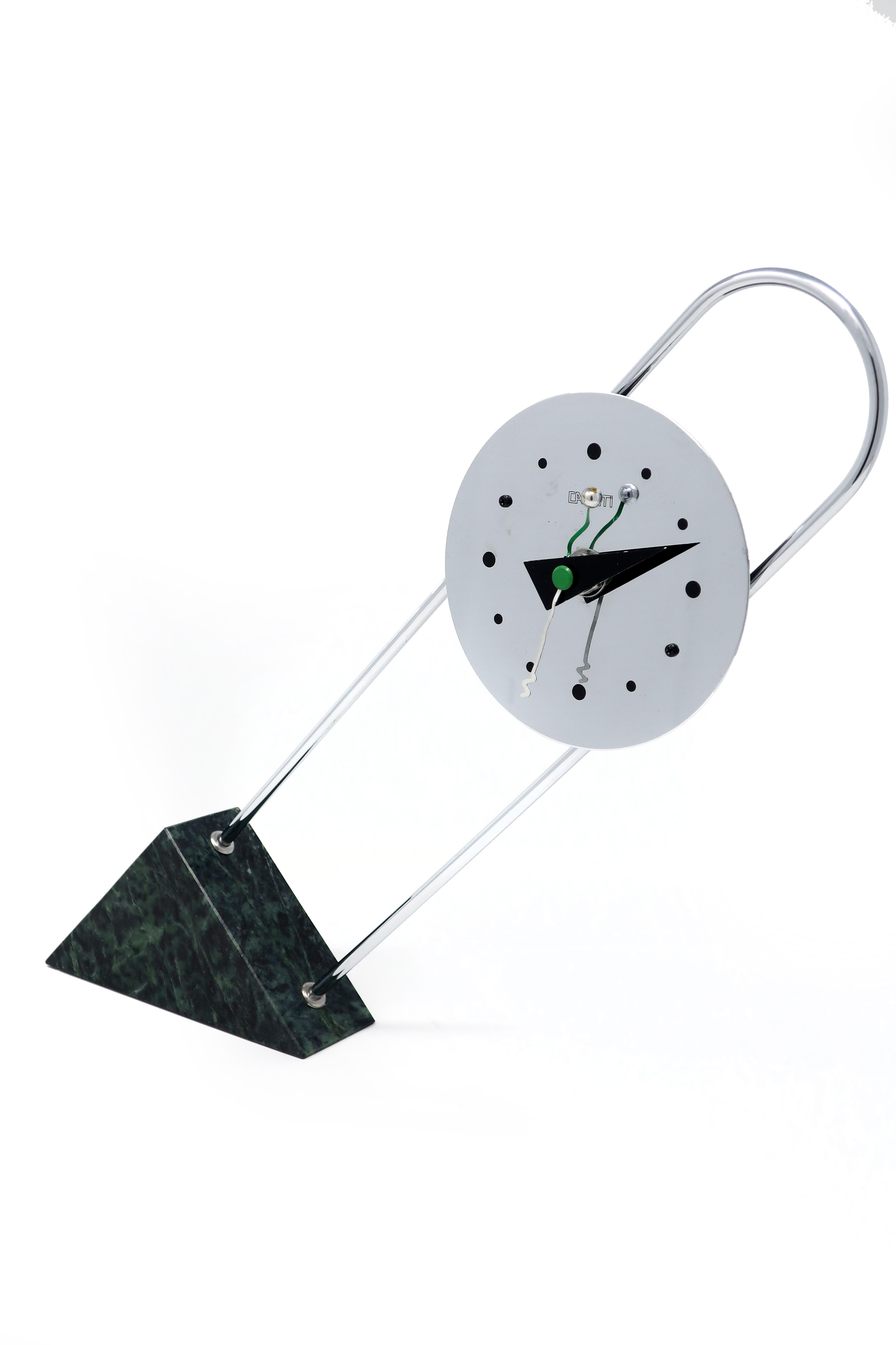 Post-Modern Vintage Canetti Chrome and Green Marble Clock, 1989