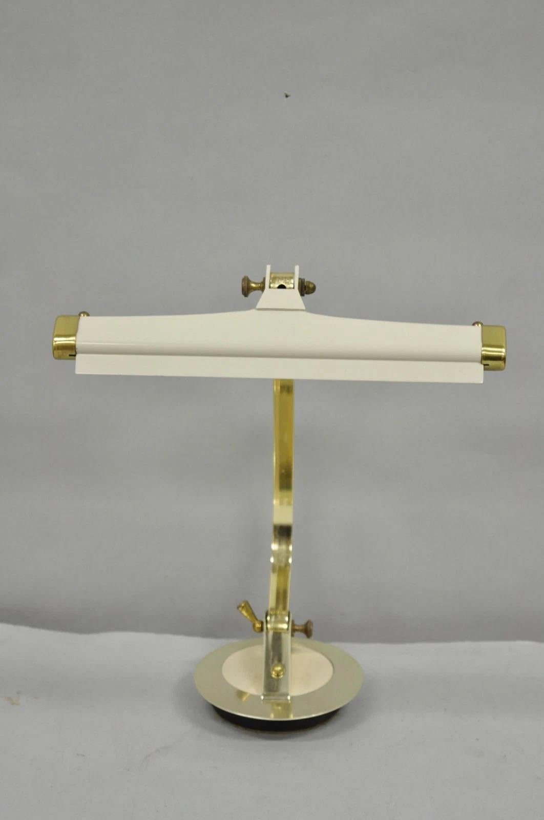 Mid-Century Modern Vintage Cannon Mid Century Modern Enamel & Brass Space Age Adjustable Desk Lamp For Sale