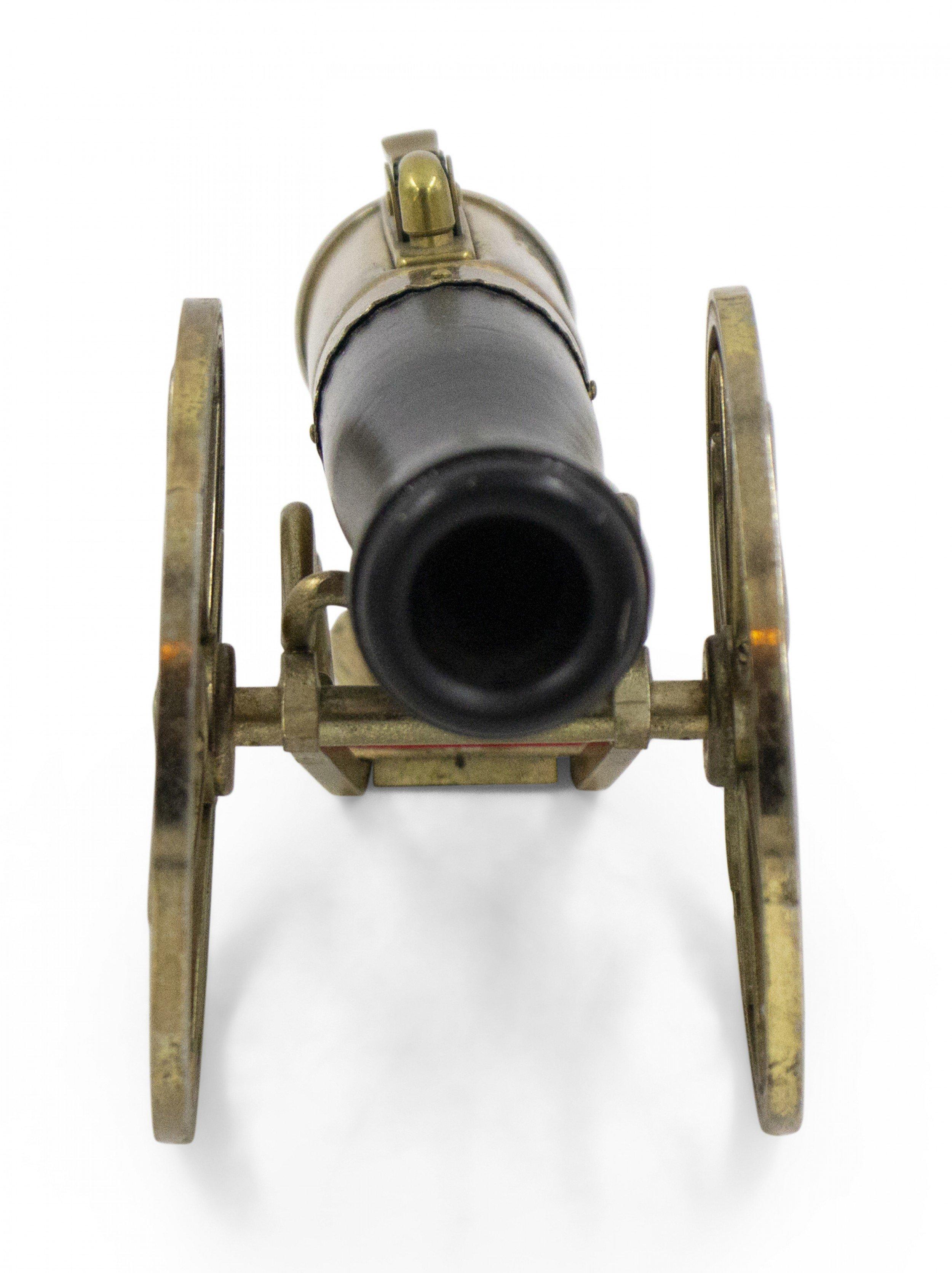American Vintage Cannon Shaped Iron and Brass Table Lighter For Sale