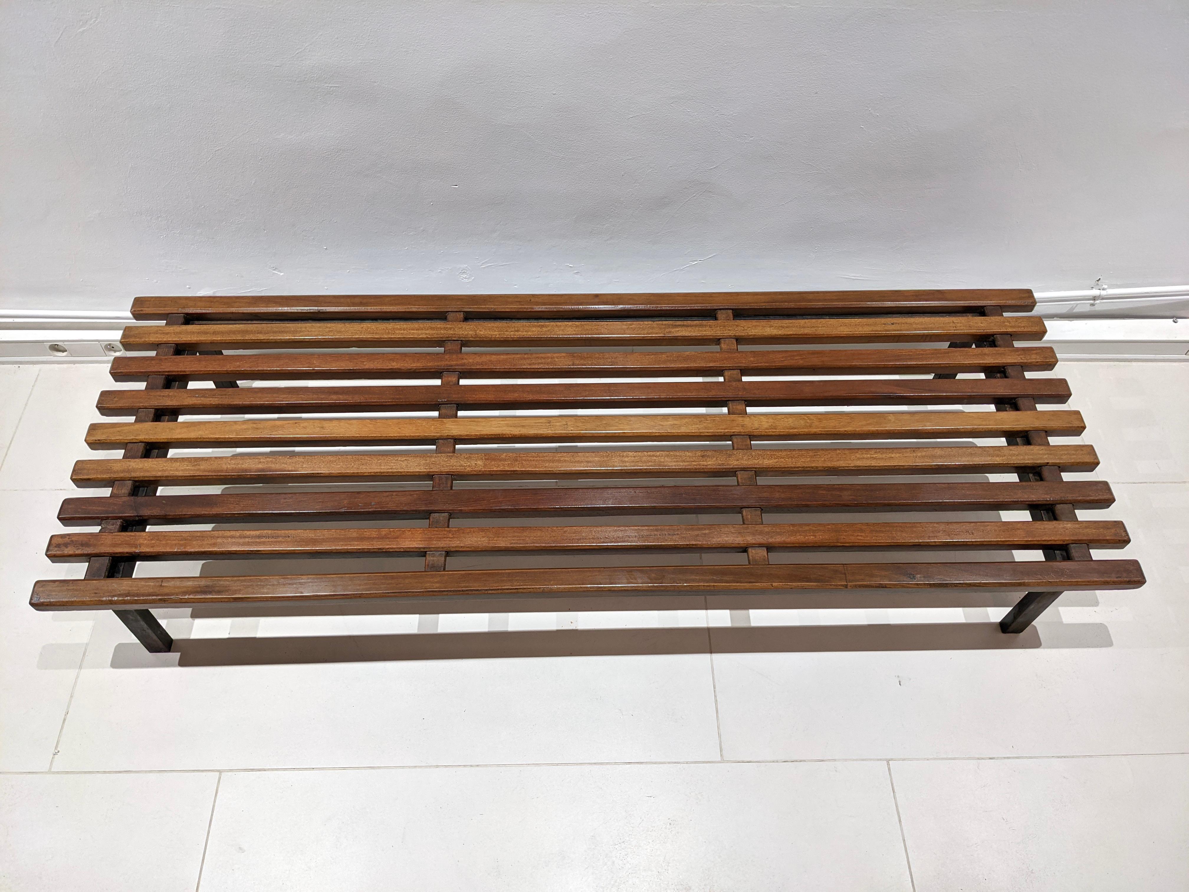 Mid-Century Modern Vintage Cansado Mahogany Bench by Charlotte Perriand