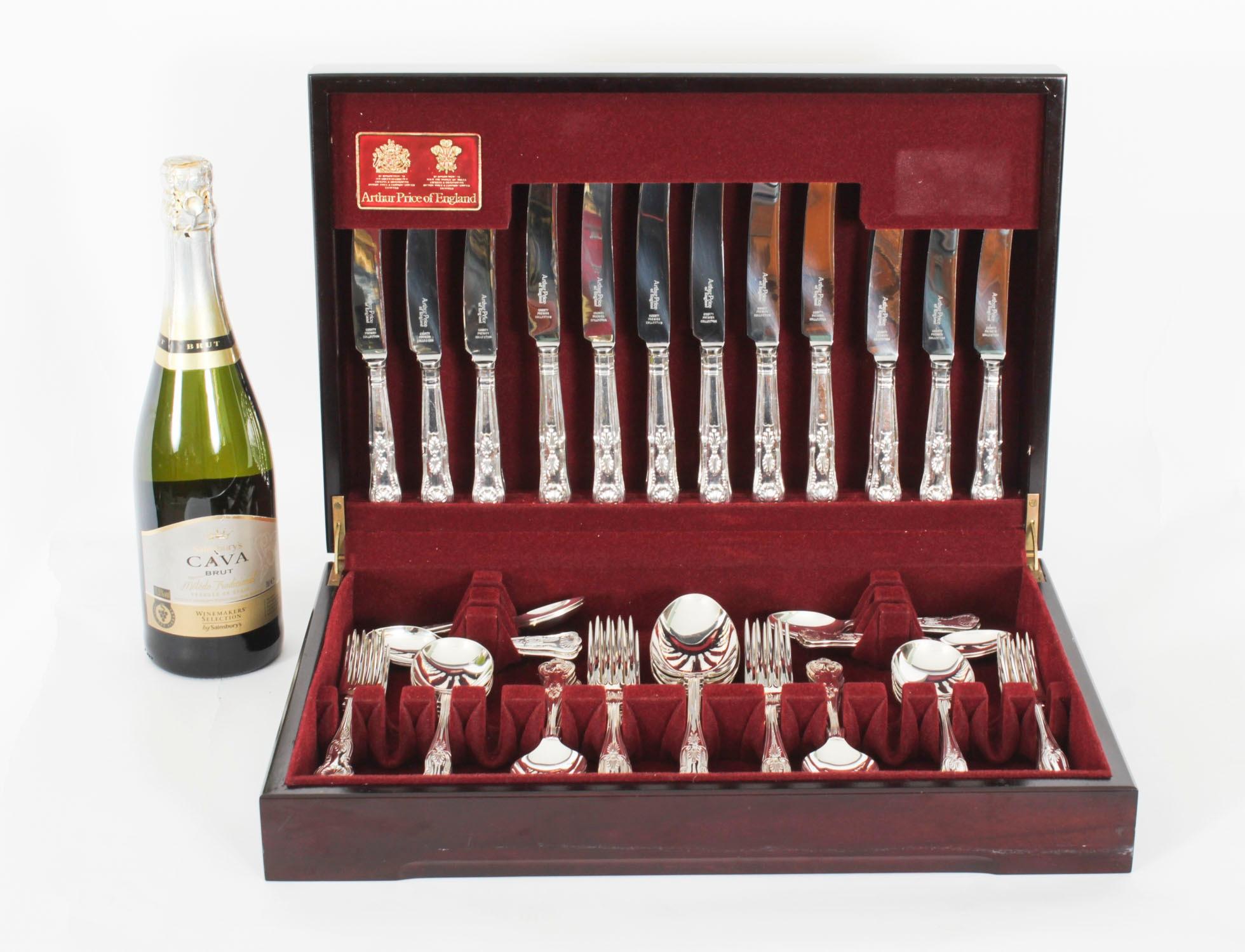 Vintage Canteen 8x Silver Plated Kings Pattern 60 Piece Cutlery Set 20th Century 14