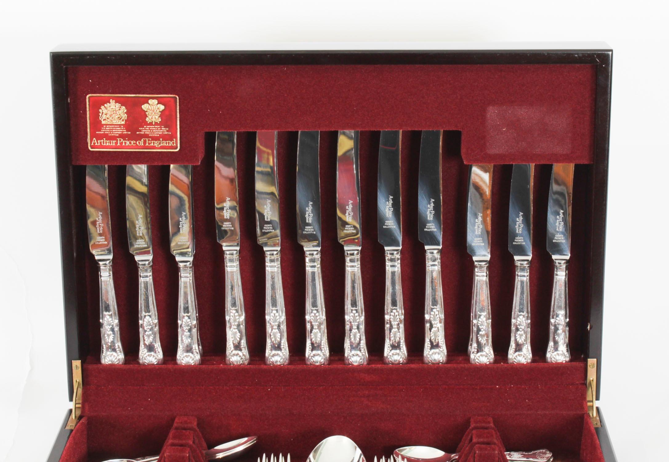 Vintage Canteen 8x Silver Plated Kings Pattern 60 Piece Cutlery Set 20th Century 1
