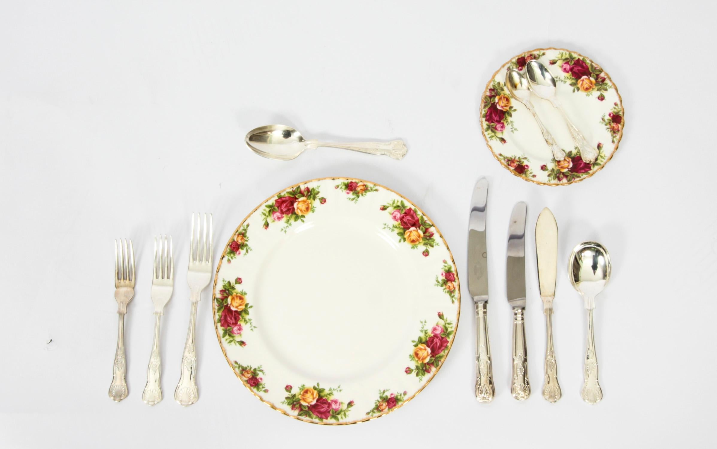 This is a stunning vintage 12 place setting silver plated cutlery set by the renowned silversmith John Turton mid 20th century in date.
 
The beautiful set consists of 126 pieces in the King's pattern.
 
It is beautifully housed in an English