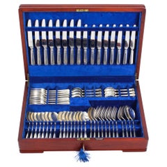 Vintage Canteen x 8 60 Piece Sterling Silver Cutlery Set Mappin & Webb 20th C