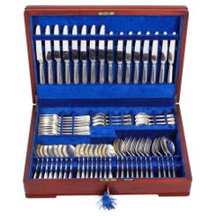 Retro Canteen x 8 60 Piece Sterling Silver Cutlery Set Mappin & Webb 20th C