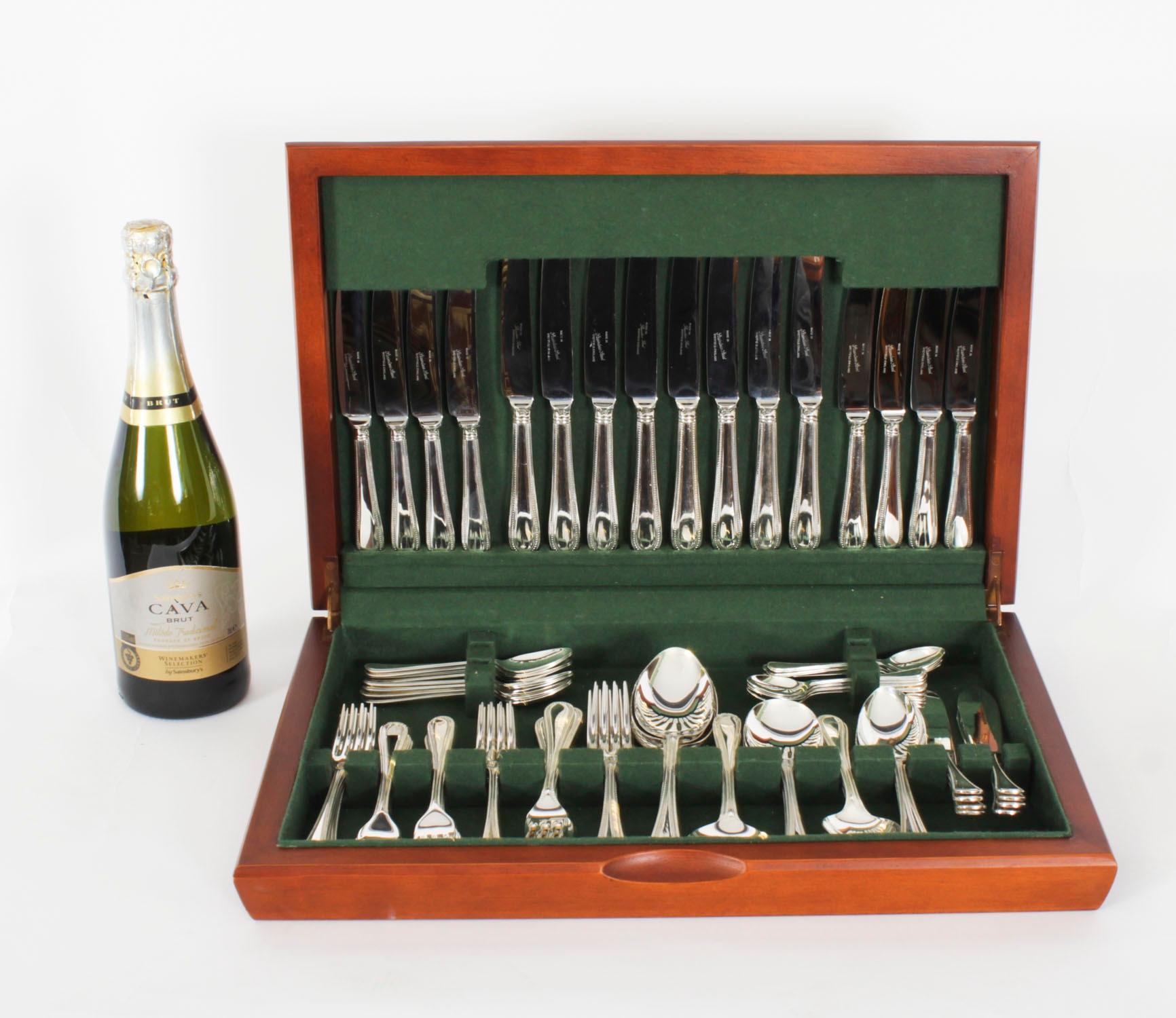 Canteen x 8 perles argentées, service de couverts à motif de 84 pièces du 20ème siècle en vente 13