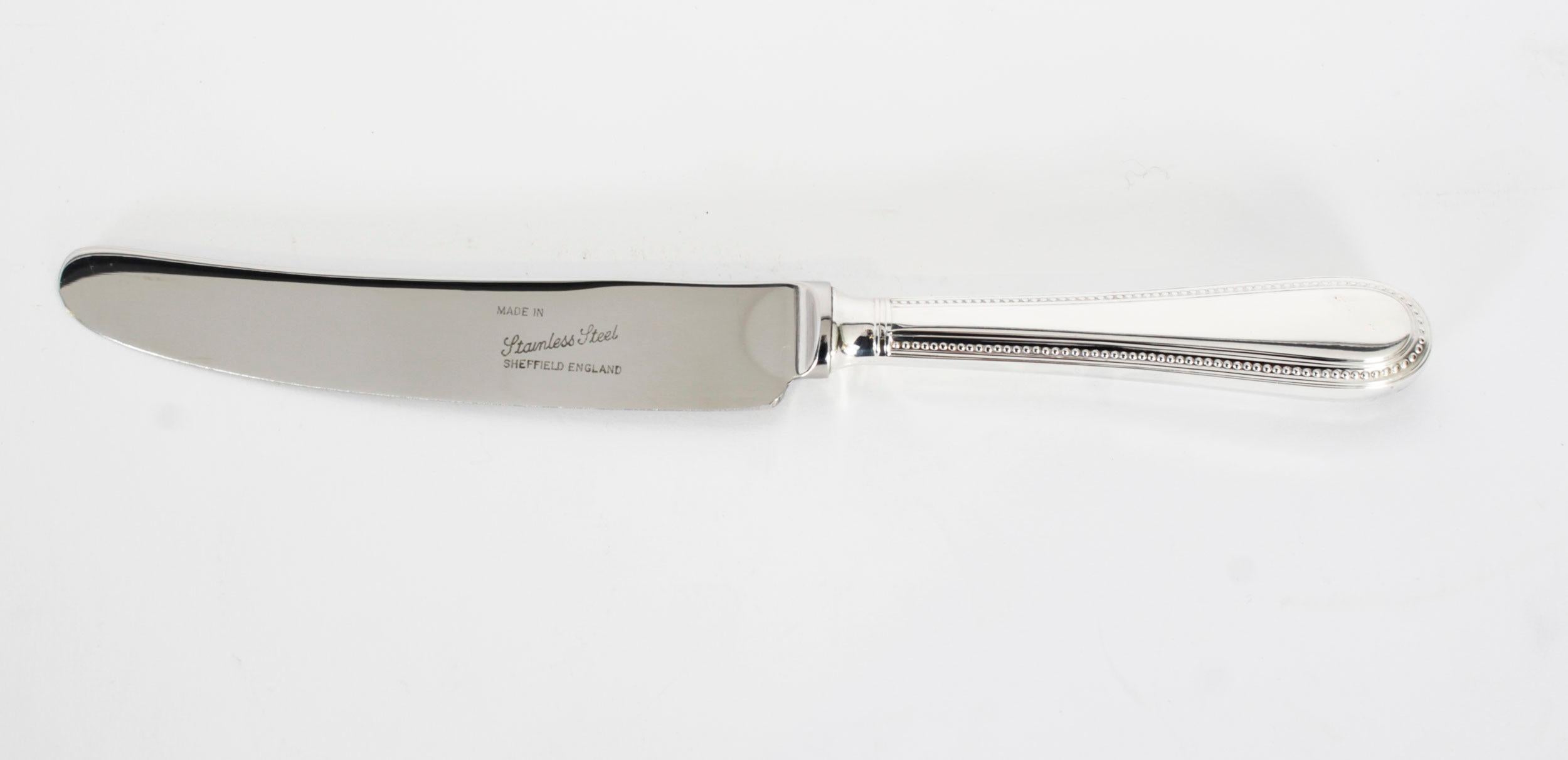 Canteen x 8 perles argentées, service de couverts à motif de 84 pièces du 20ème siècle en vente 3