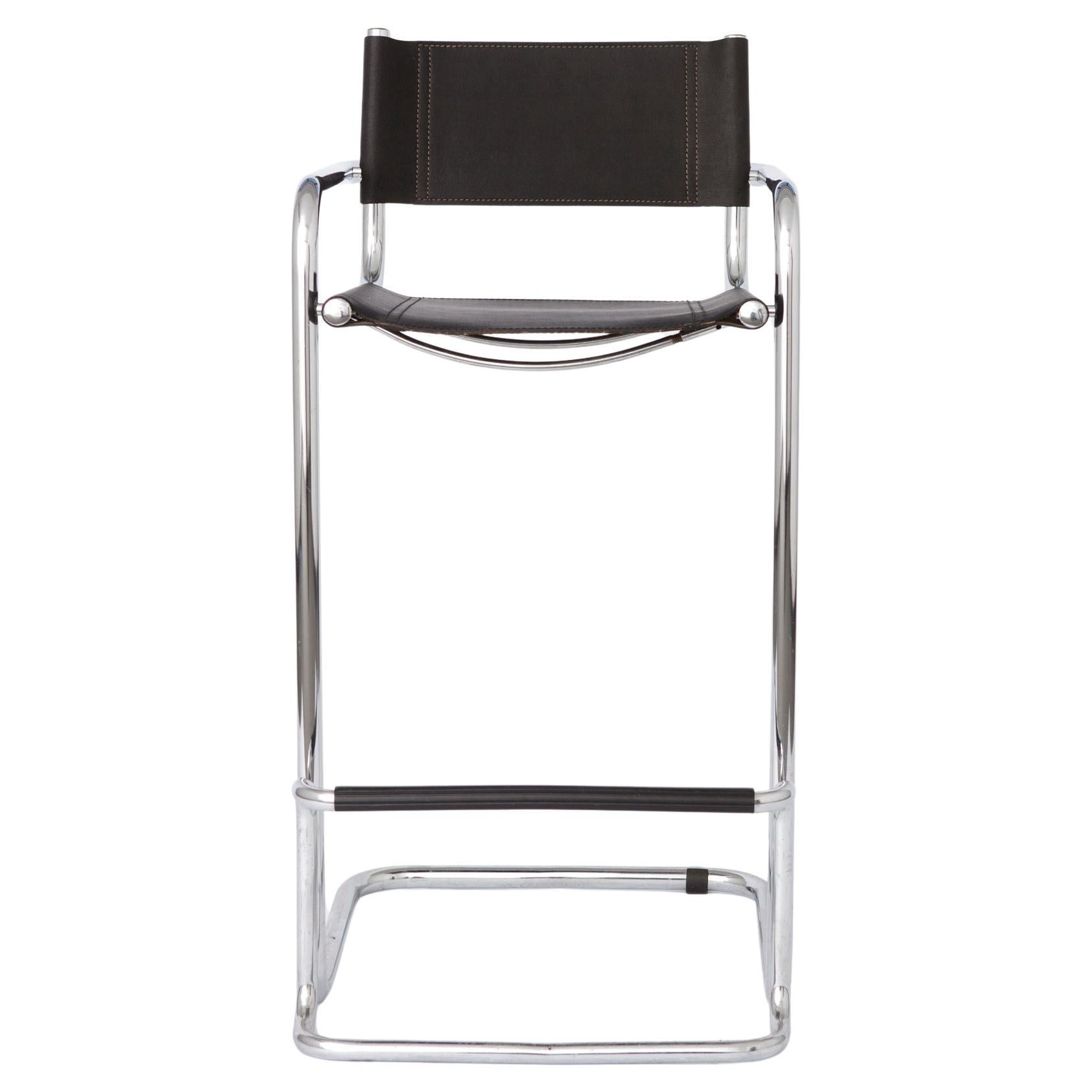 Vintage Cantilever Bar Stool, Chrome Frame, Black Faux Leather, 1990s en vente