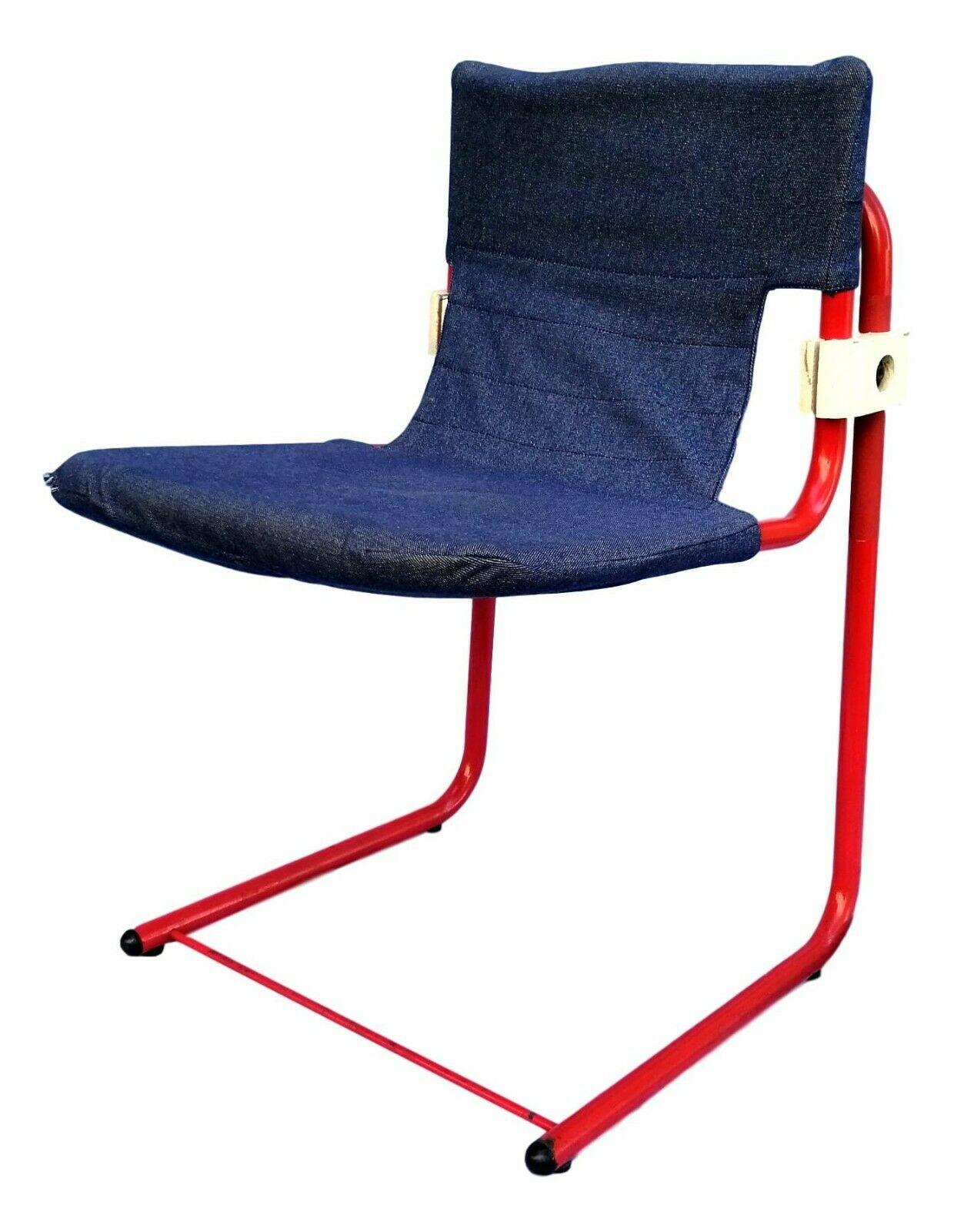 Metal Vintage Cantilever Chair in Italian Design, Jeans Covered, 1970s