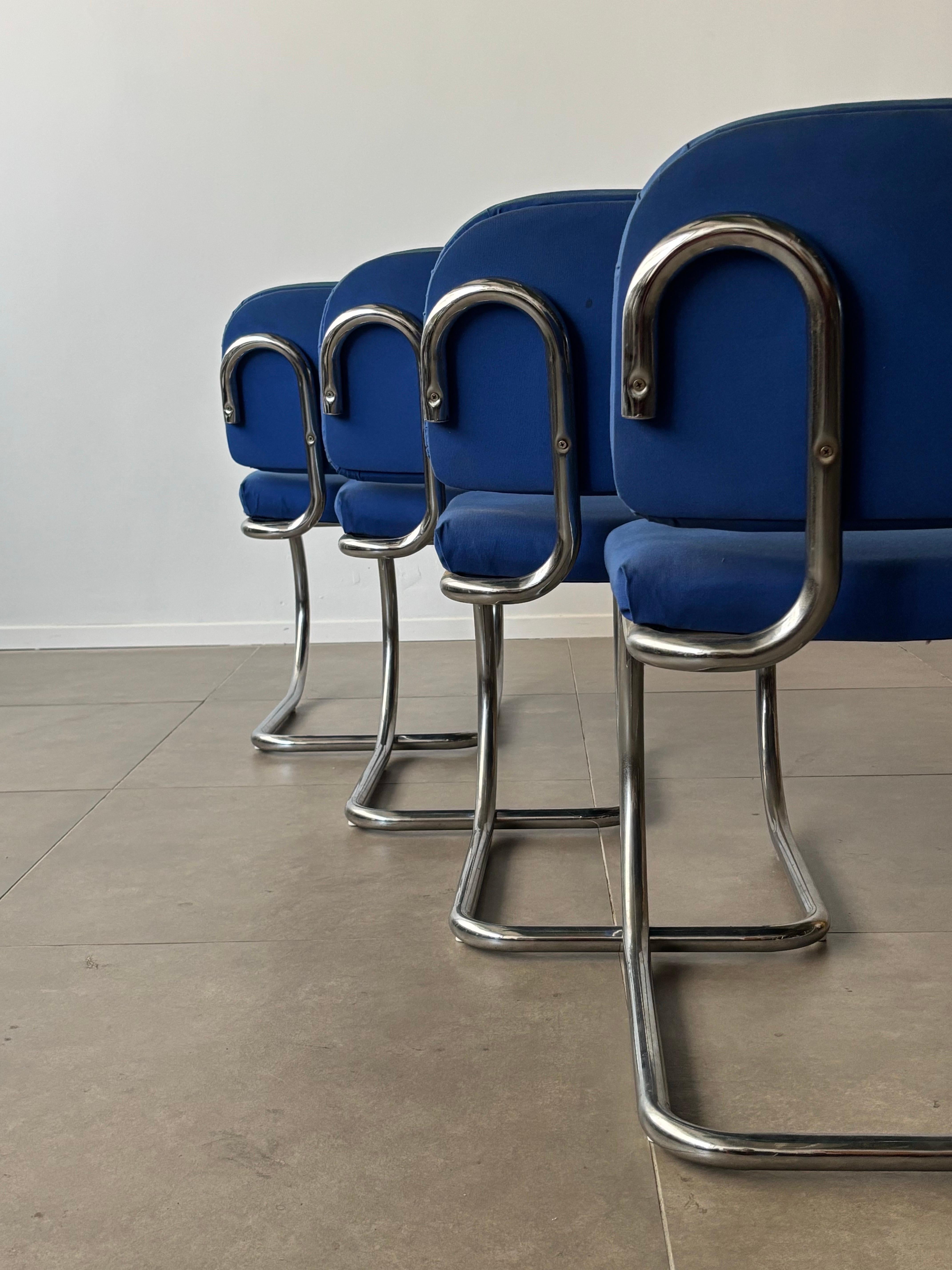 Fabric Vintage cantilever chairs chromed steel and fabric, 1970s Italy For Sale