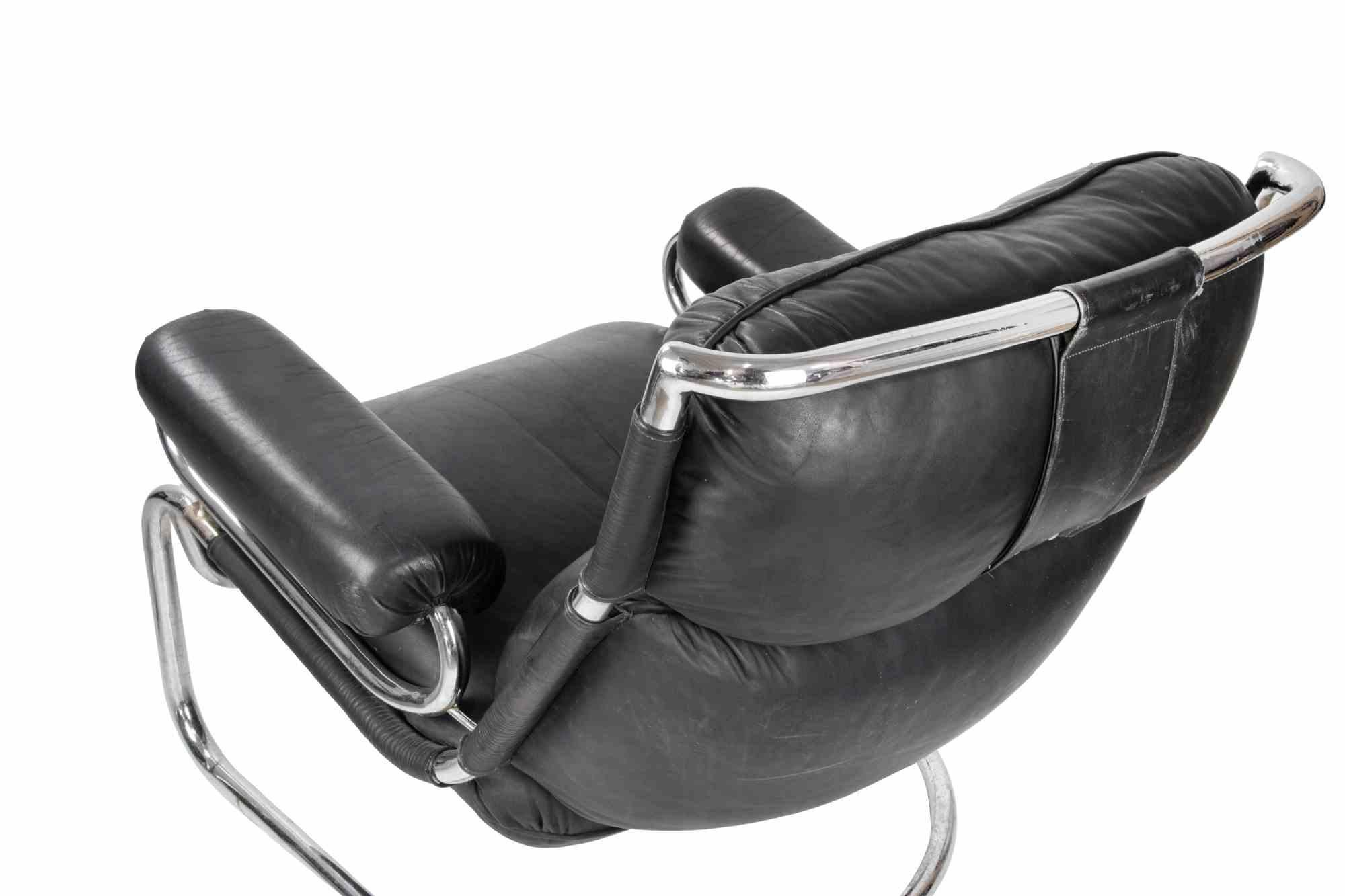 Vintage Cantilever Lounge Leather Chair with Ottoman, 1970s For Sale 2