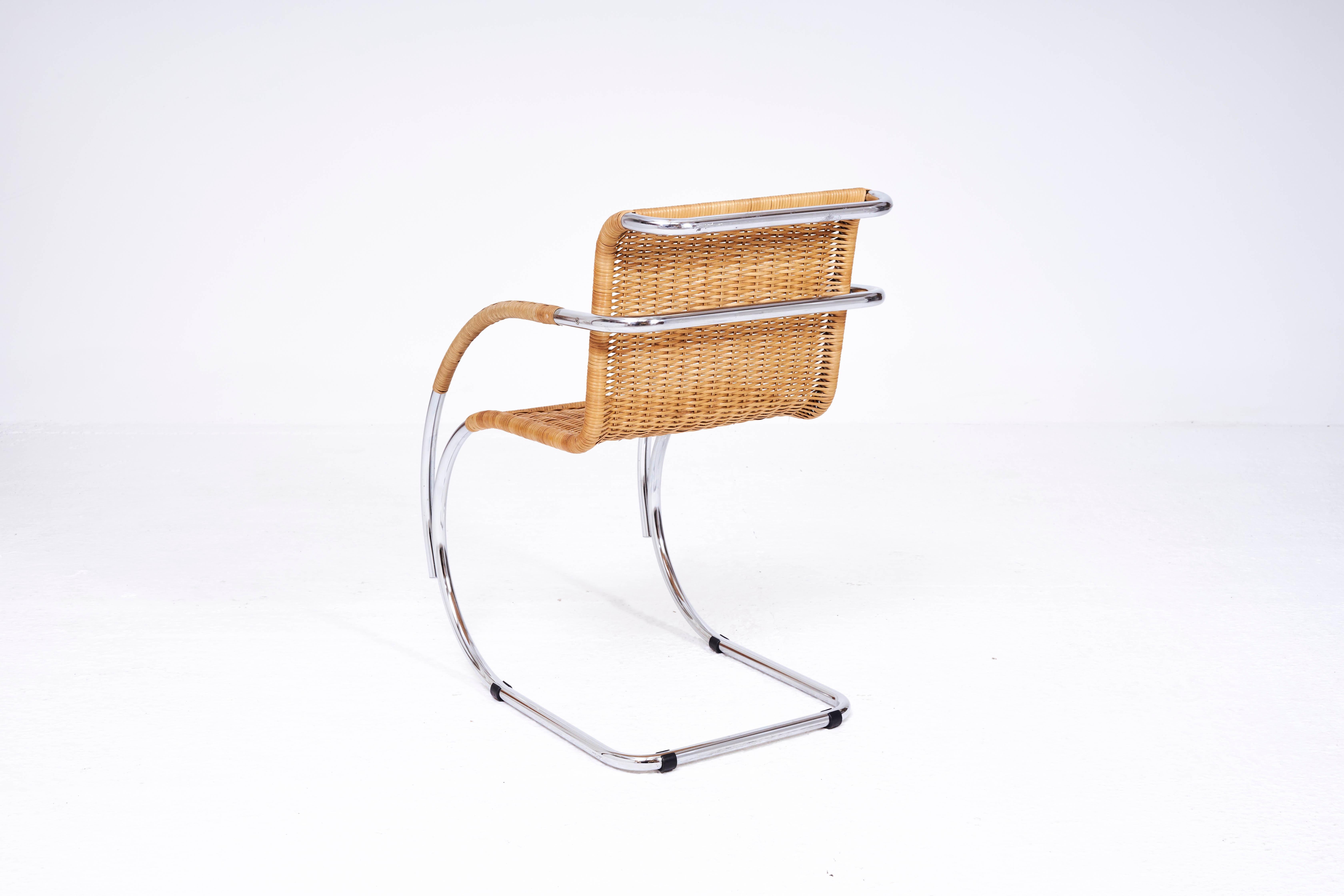 Mid-Century Modern Vintage Cantilever Rattan Chair in the manner of Mies Van De Rohe