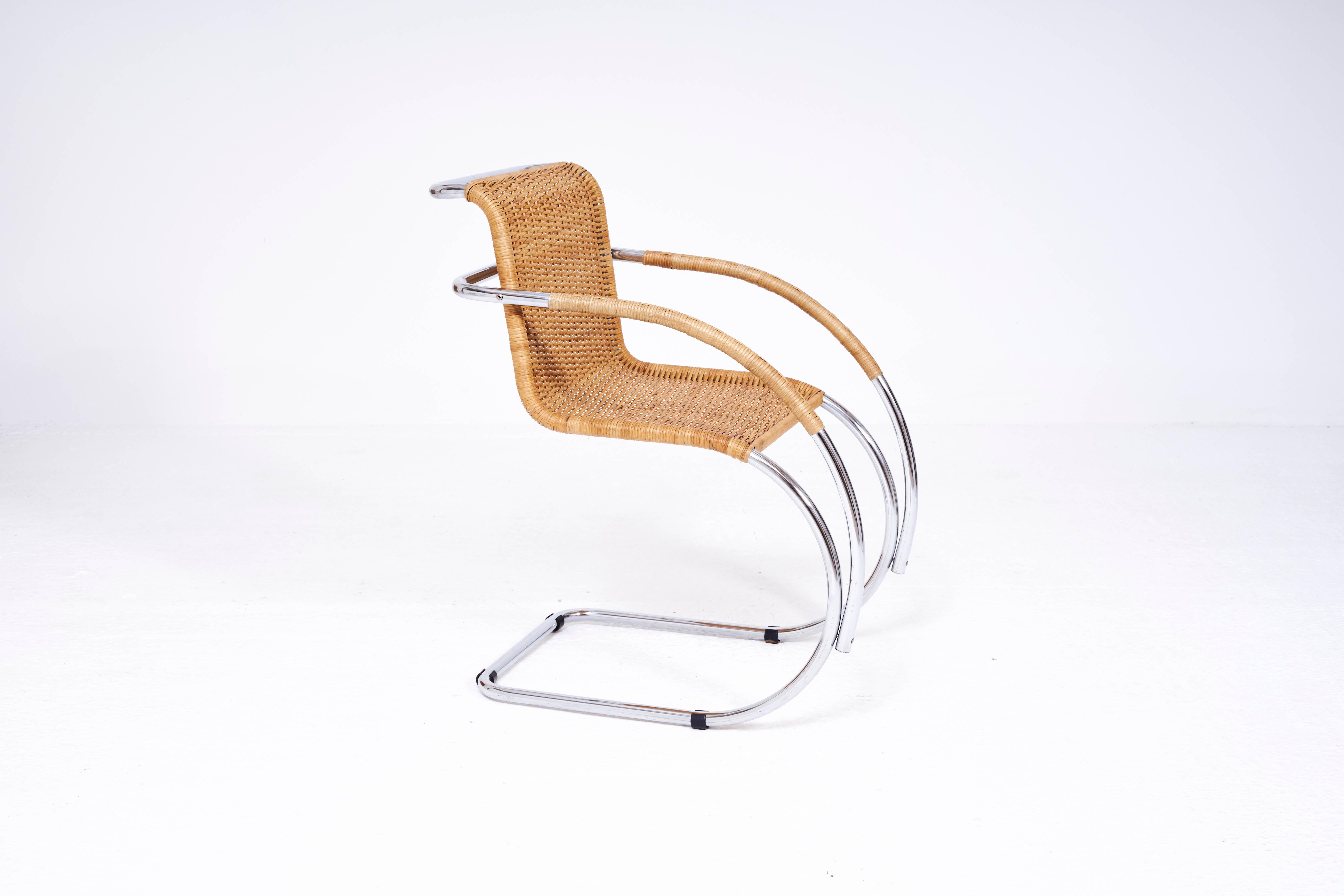 British Vintage Cantilever Rattan Chair in the manner of Mies Van De Rohe