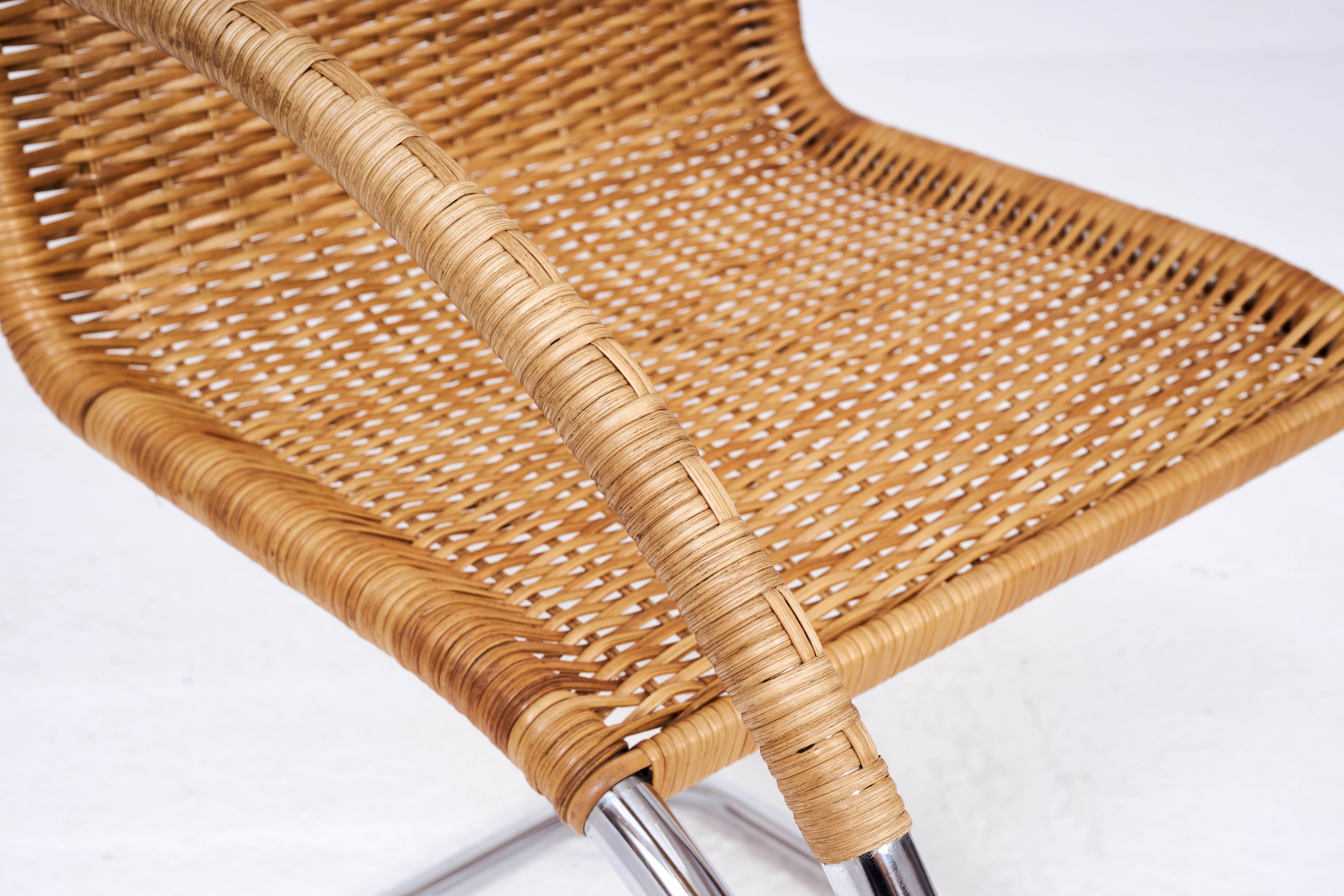 20th Century Vintage Cantilever Rattan Chair in the manner of Mies Van De Rohe