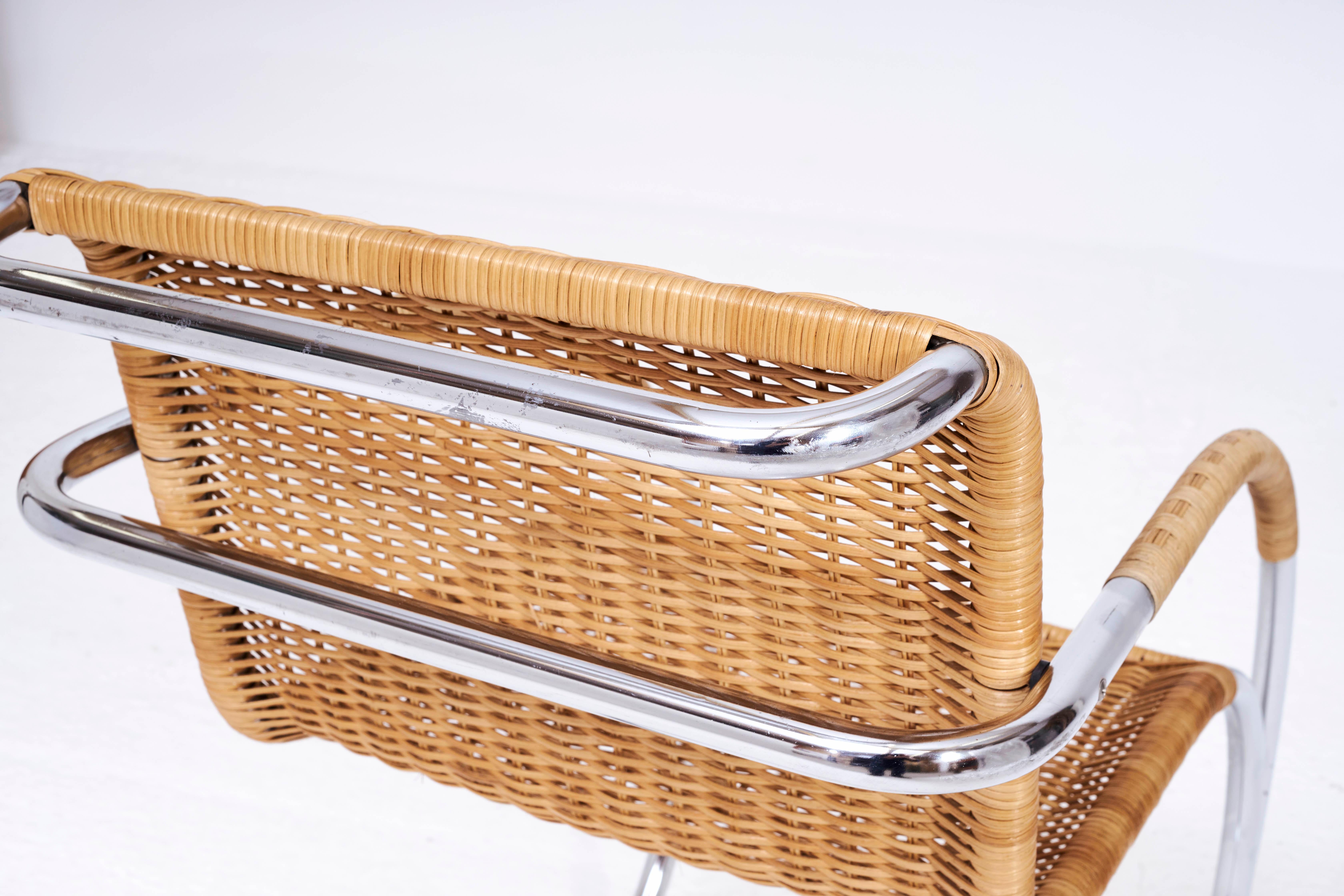 Steel Vintage Cantilever Rattan Chair in the manner of Mies Van De Rohe