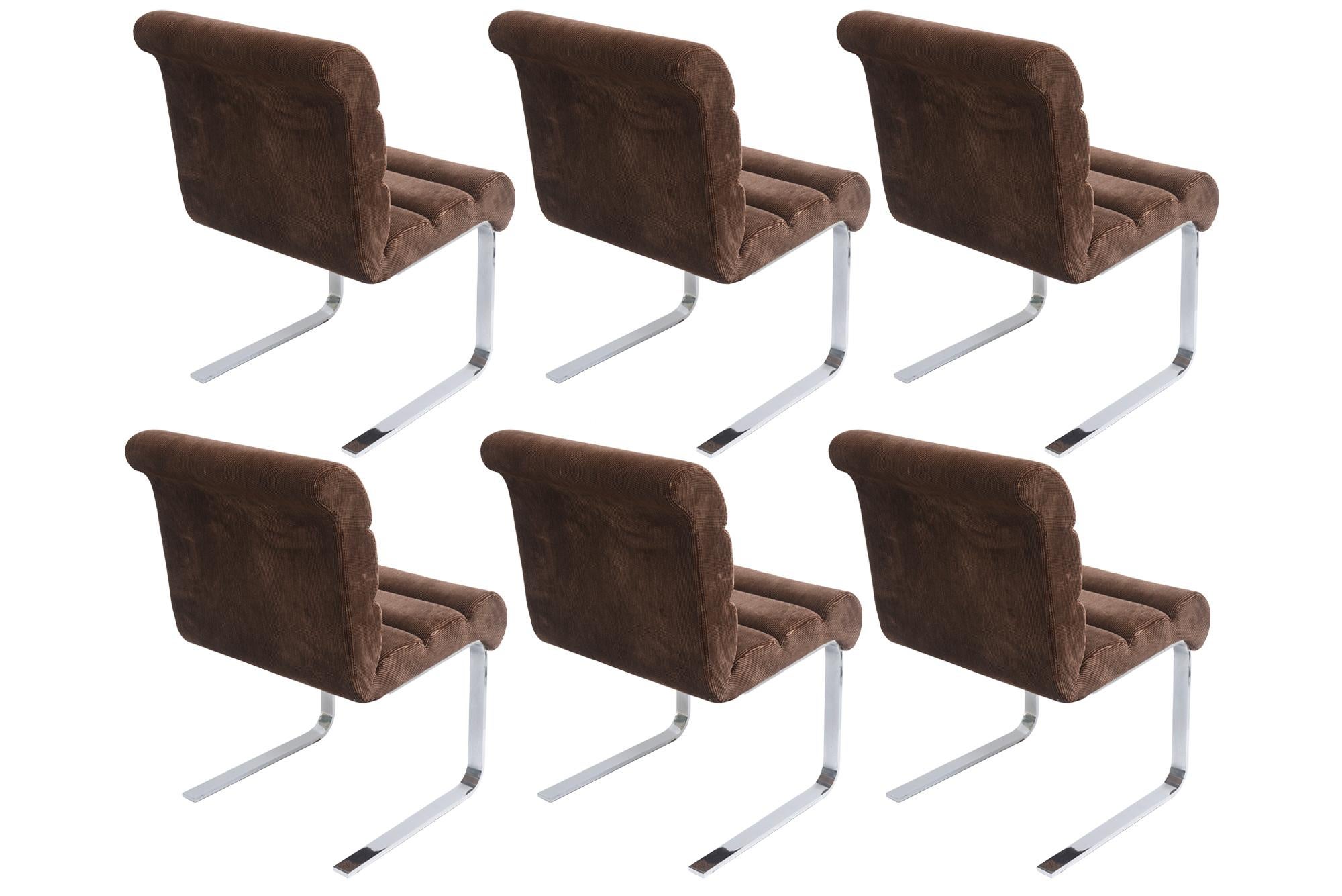 Vintage Cantilevered Lugano Dining Chairs By Leon Rosen For Pace Italy Set /Six In Good Condition For Sale In North Miami, FL