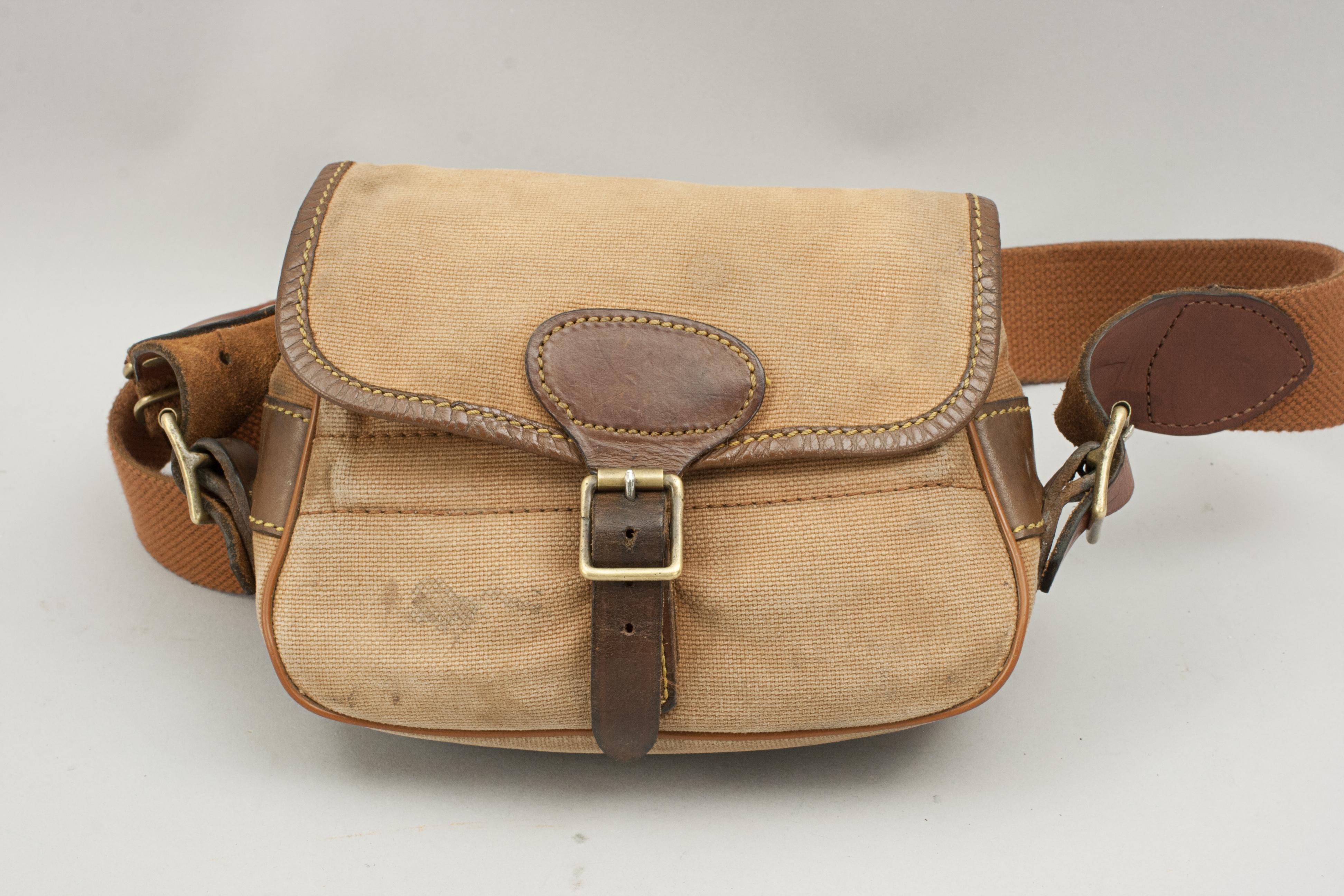 Mid-20th Century Vintage Canvas Cartridge Bag with Leather Trimming For Sale