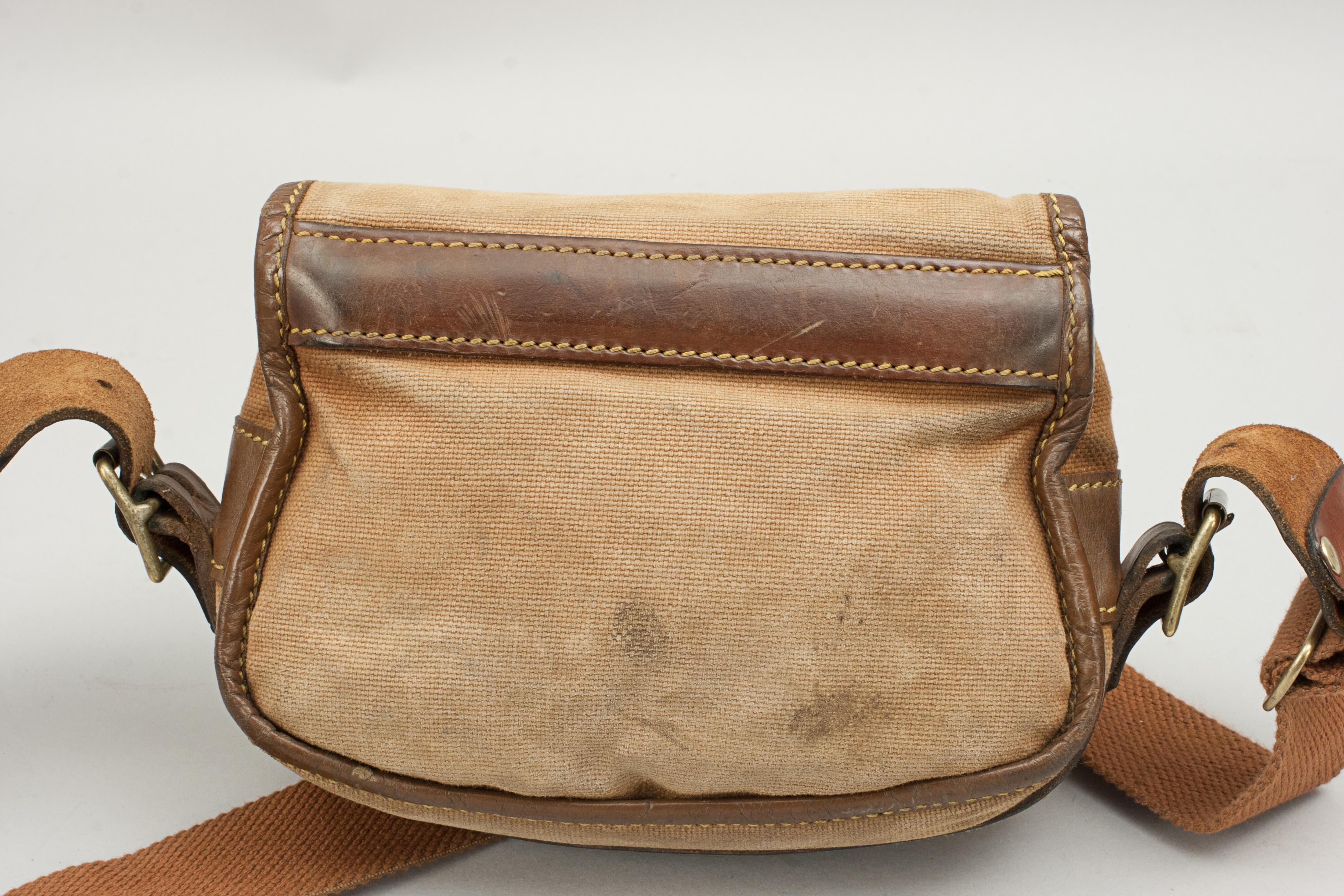 Vintage Canvas Cartridge Bag with Leather Trimming For Sale 1