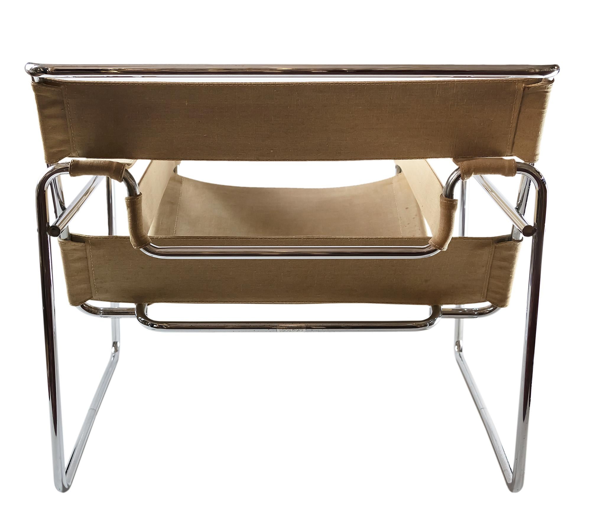 Mid-Century Modern Vintage Canvas Textile Marcel Breuer Wassily Lounge Chair for GAVINA