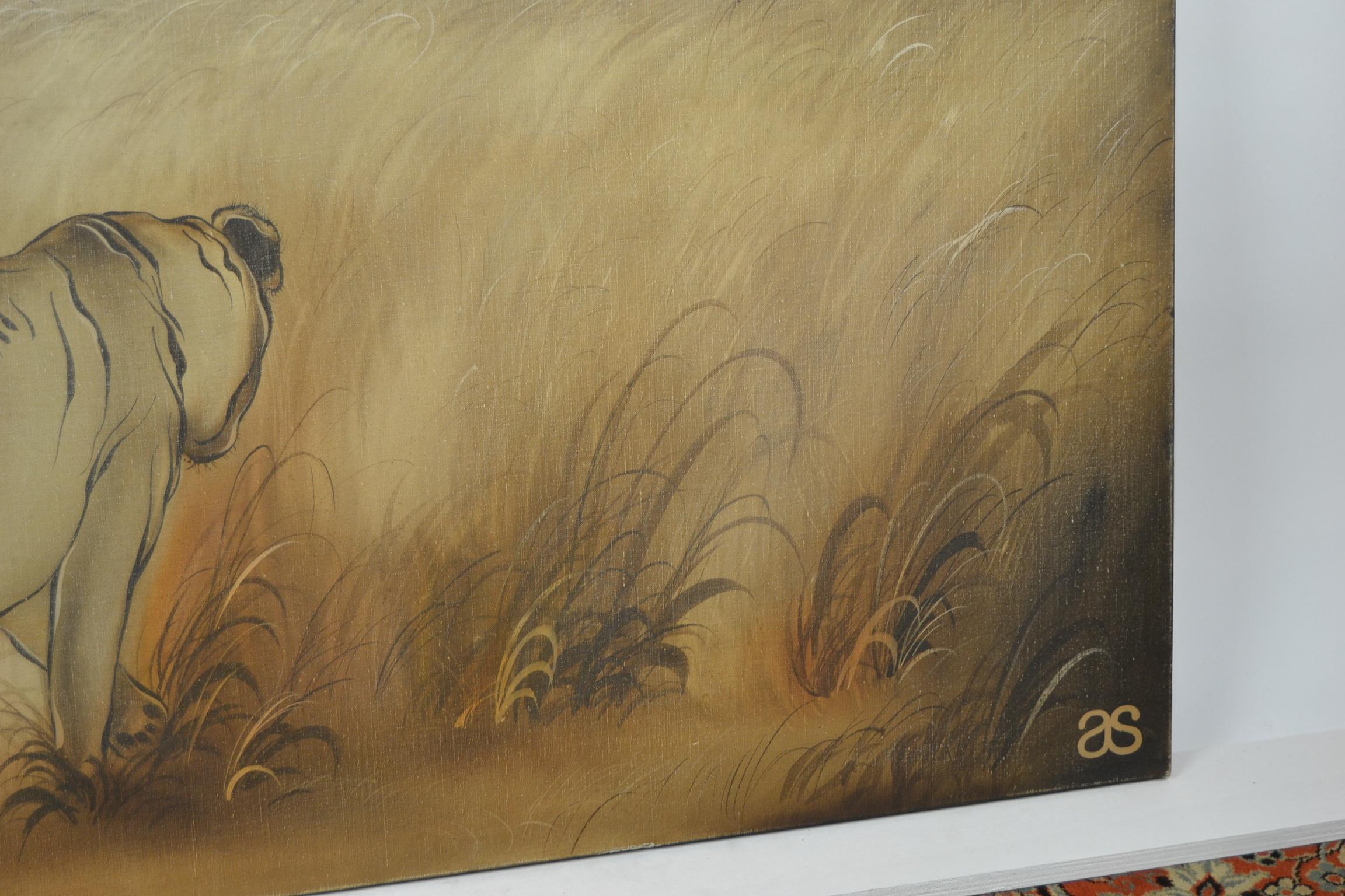 European Vintage Canvas Tigers in the Wilderness For Sale