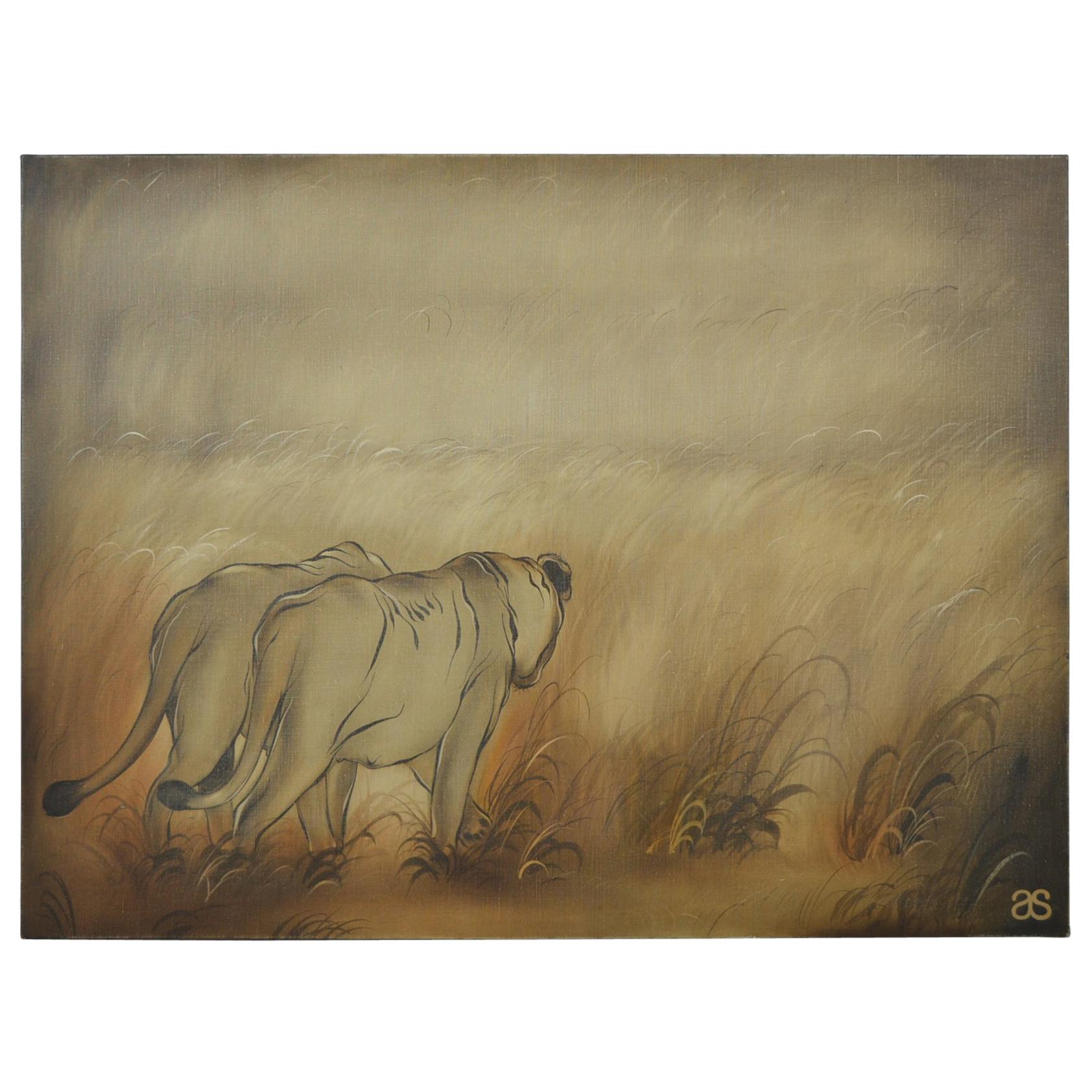 Vintage Canvas Tigers in the Wilderness For Sale