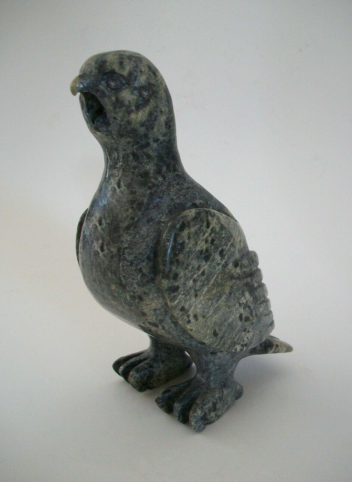 Native American Vintage Cape Dorset Ptarmigan Inuit Stone Carving, Signed, Canada, C.1960's For Sale