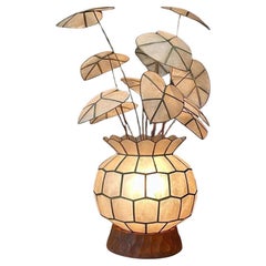 Vintage Capiz Lotus Leaf Shell & Brass Table Lamp