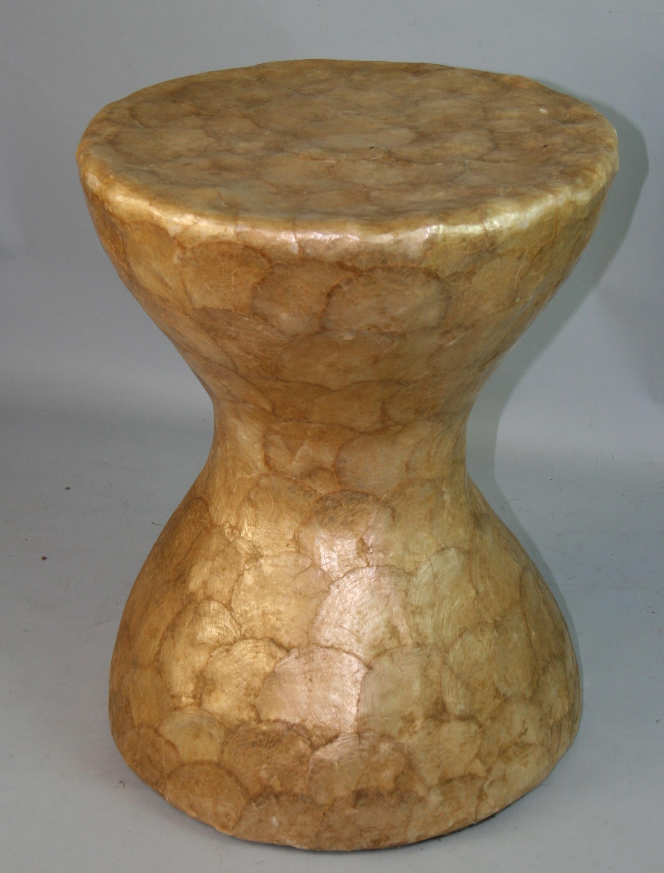 1555 Vintage Capiz shell covered side table/stool