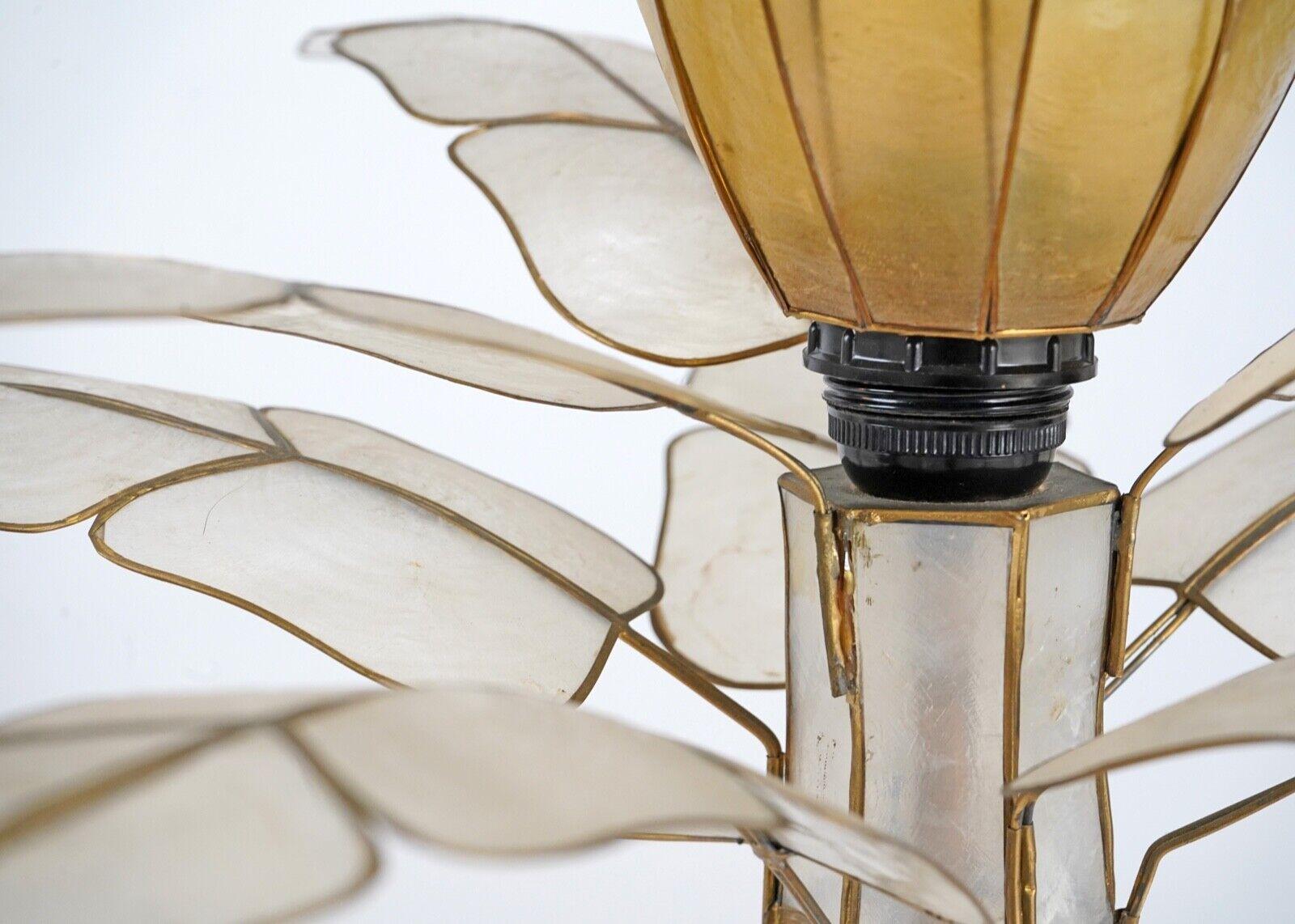 Vintage Capiz Shell Flower Palm Tree Table Lamp 2