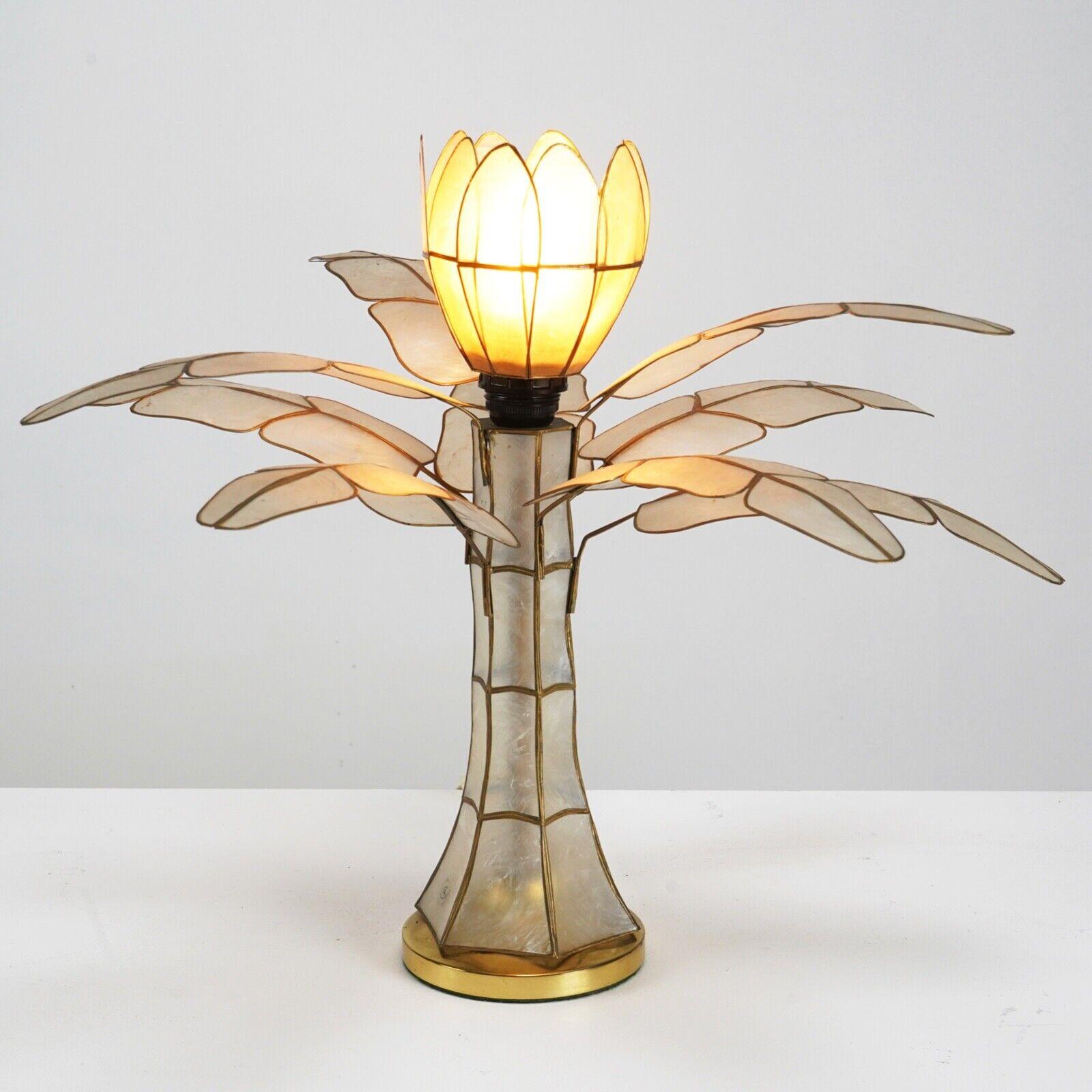 Vintage Capiz Shell Flower Palm Tree Table Lamp 5