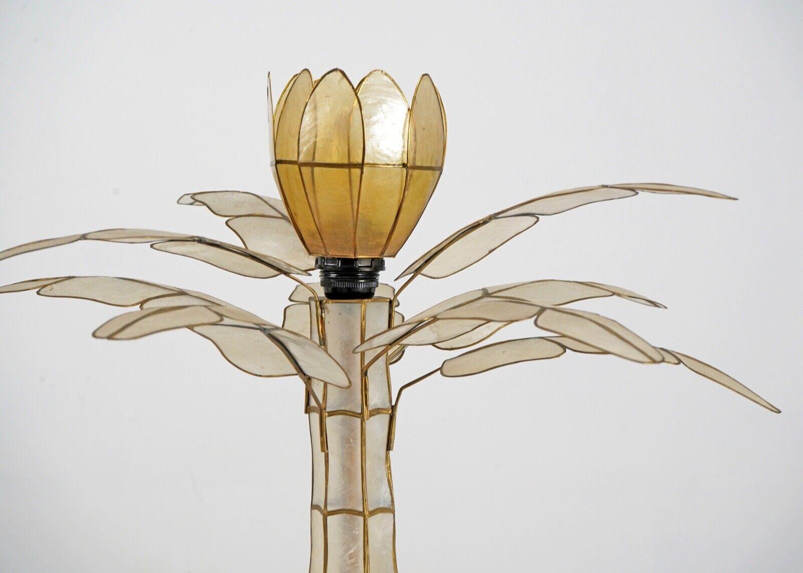 Pre-Raphaelite Vintage Capiz Shell Flower Palm Tree Table Lamp