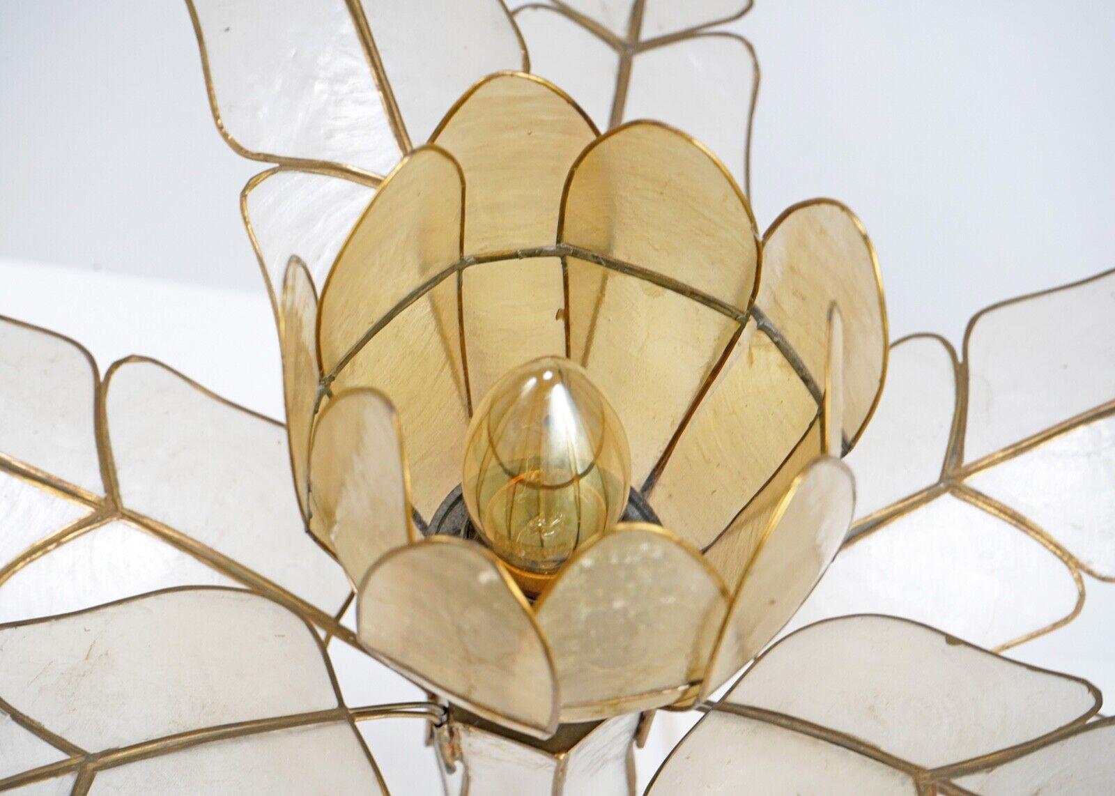 British Vintage Capiz Shell Flower Palm Tree Table Lamp