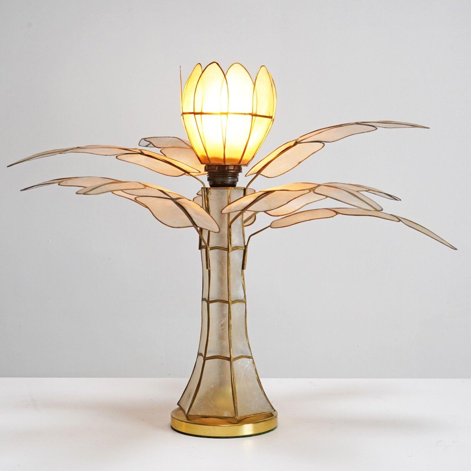 20th Century Vintage Capiz Shell Flower Palm Tree Table Lamp