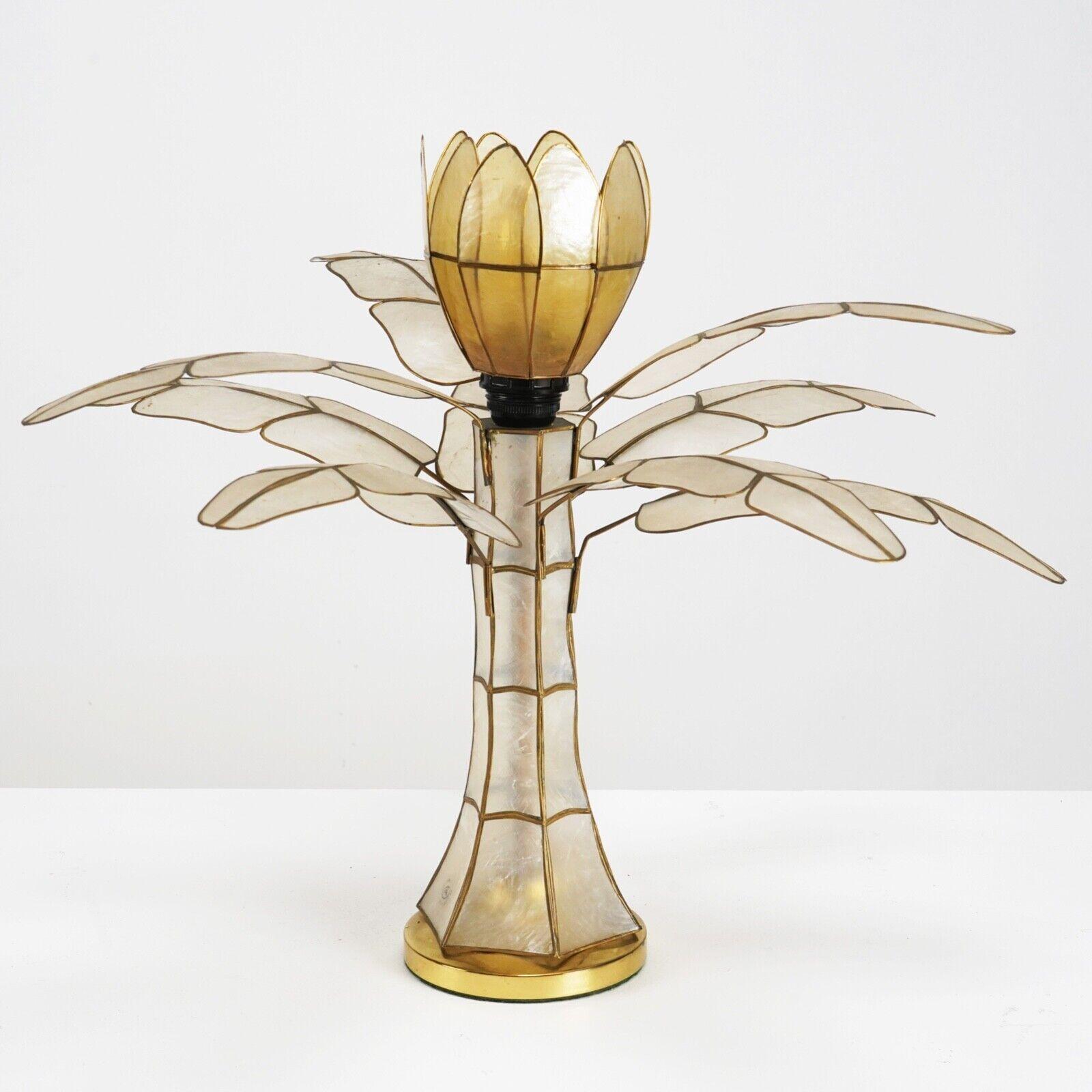 Metal Vintage Capiz Shell Flower Palm Tree Table Lamp