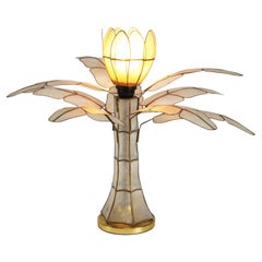 Vintage Capiz Shell Flower Palm Tree Table Lamp