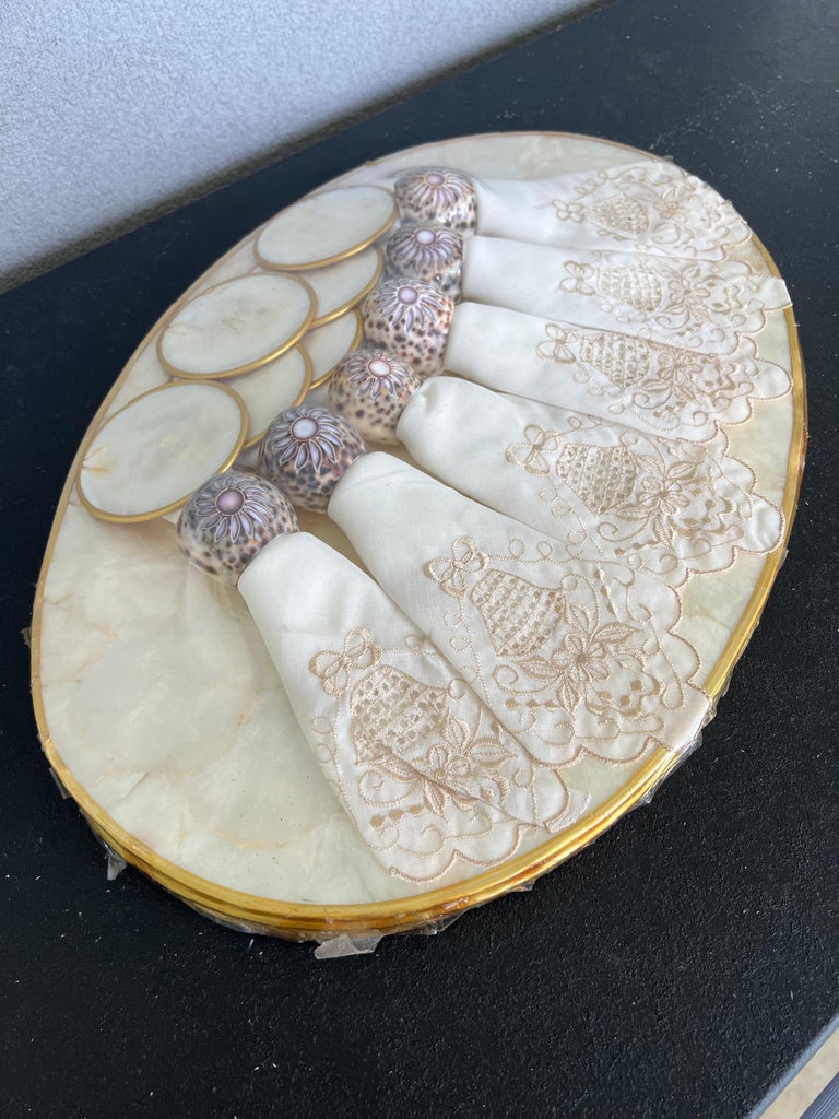 Vintage Capiz Shell, Placemats, Coasters, Napkins, Napkin HoldersSet