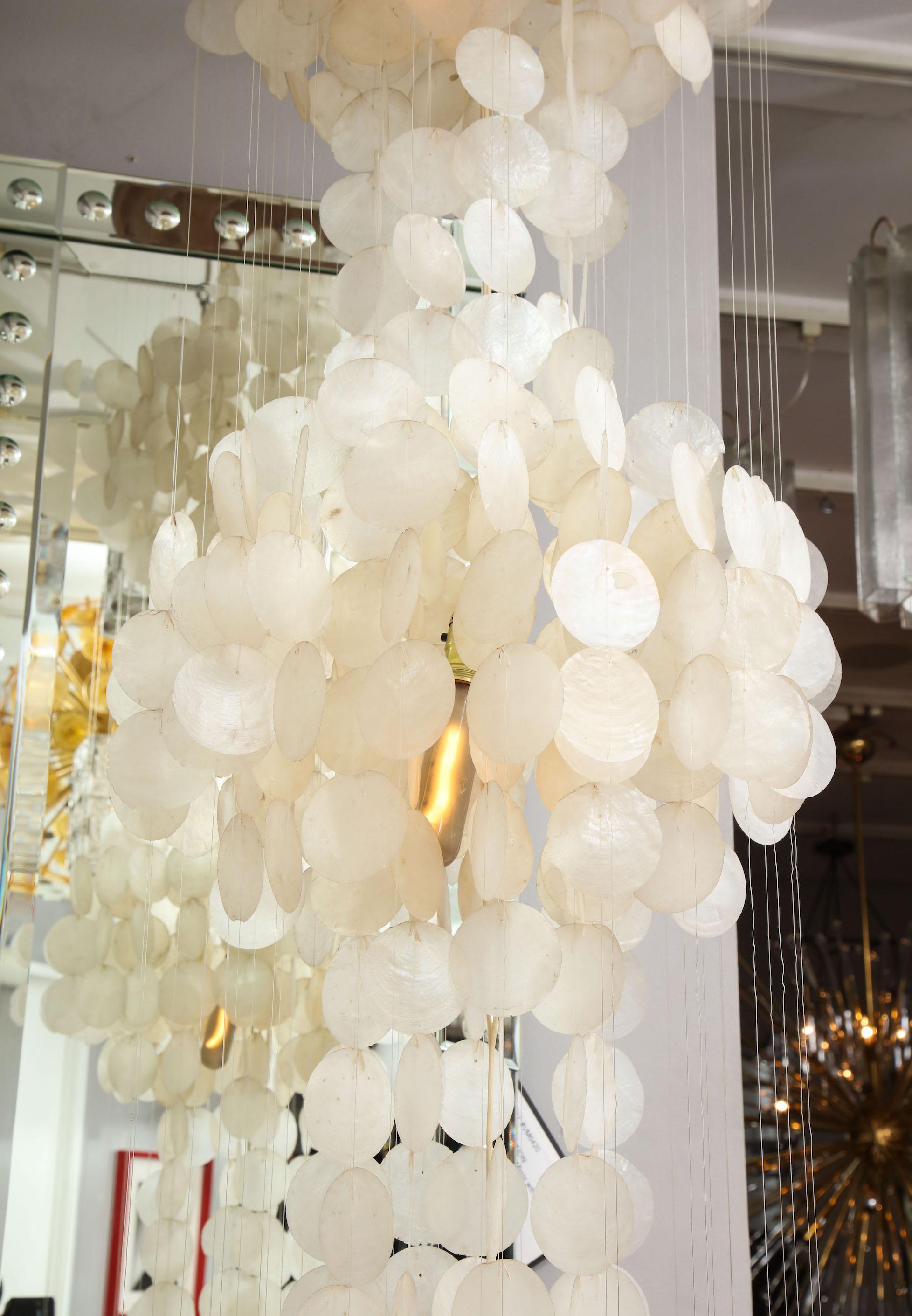 Mid-Century Modern Vintage Capiz Shell Extra Large Chandelier by Verner Panton