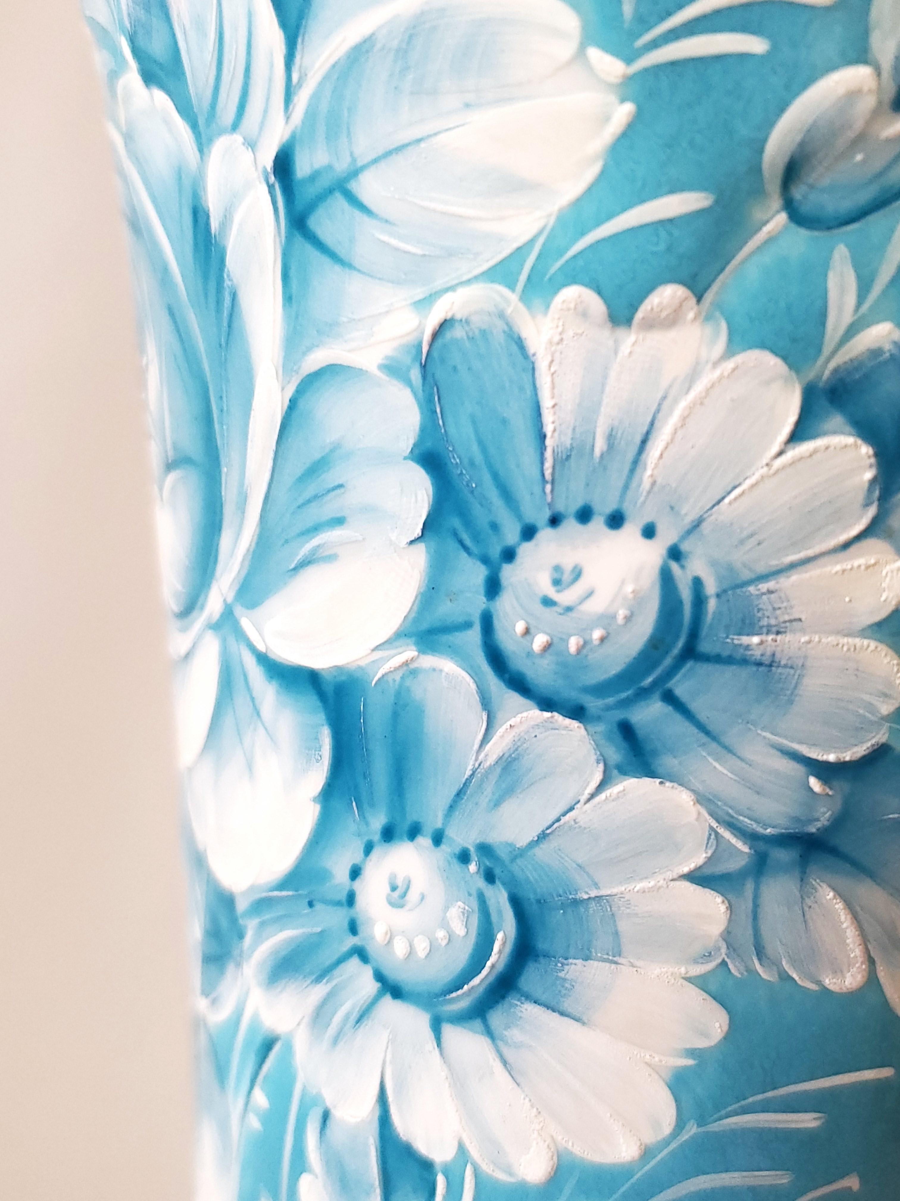 Capodimonte Turquoise Blue Porcelain Hand Painted Lidded Urn Signed For Sale 4