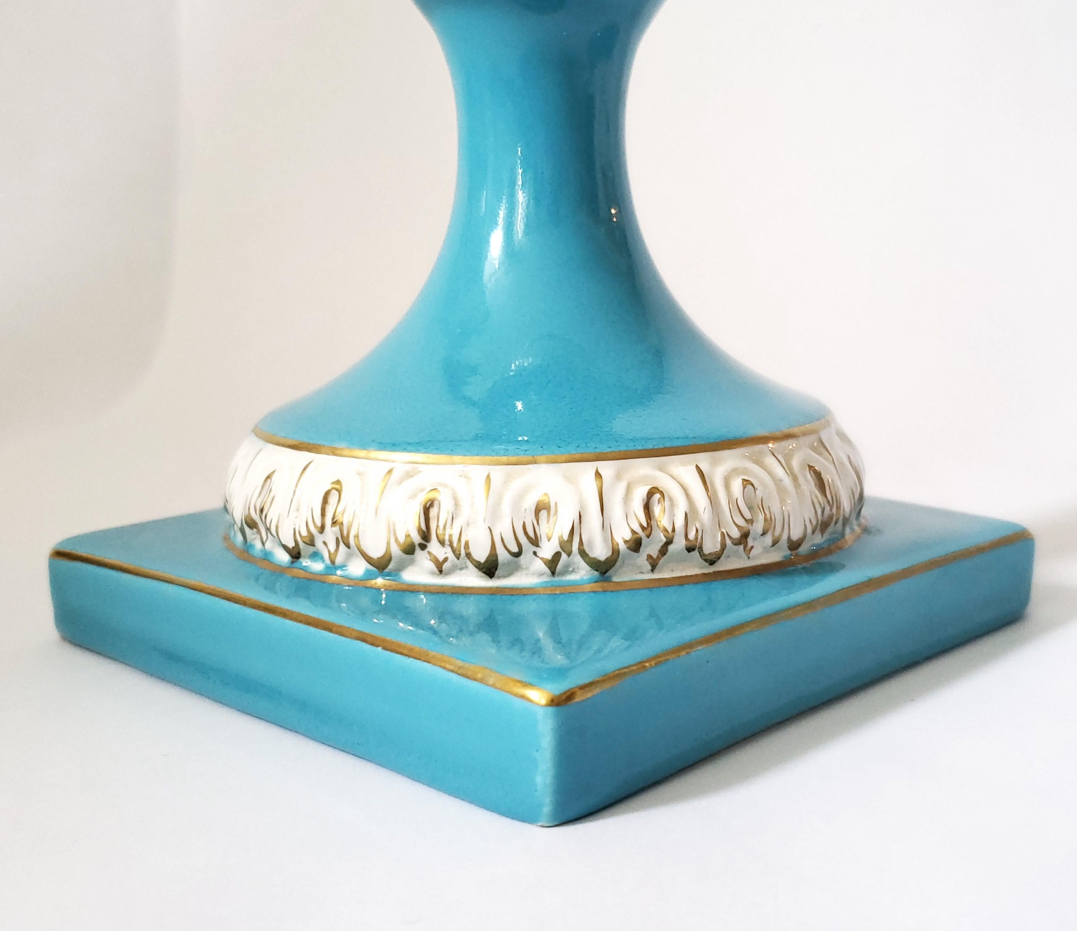 Capodimonte Turquoise Blue Porcelain Hand Painted Lidded Urn Signed For Sale 7