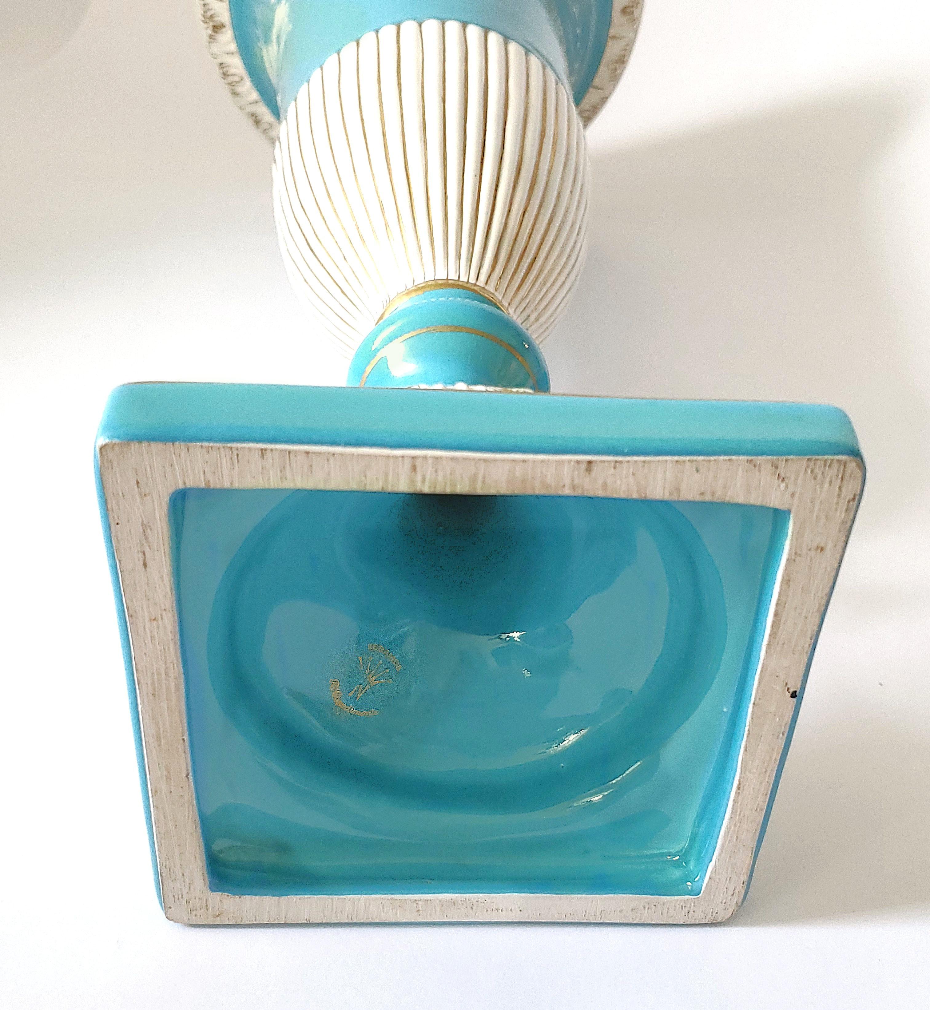 Capodimonte Turquoise Blue Porcelain Hand Painted Lidded Urn Signed For Sale 8