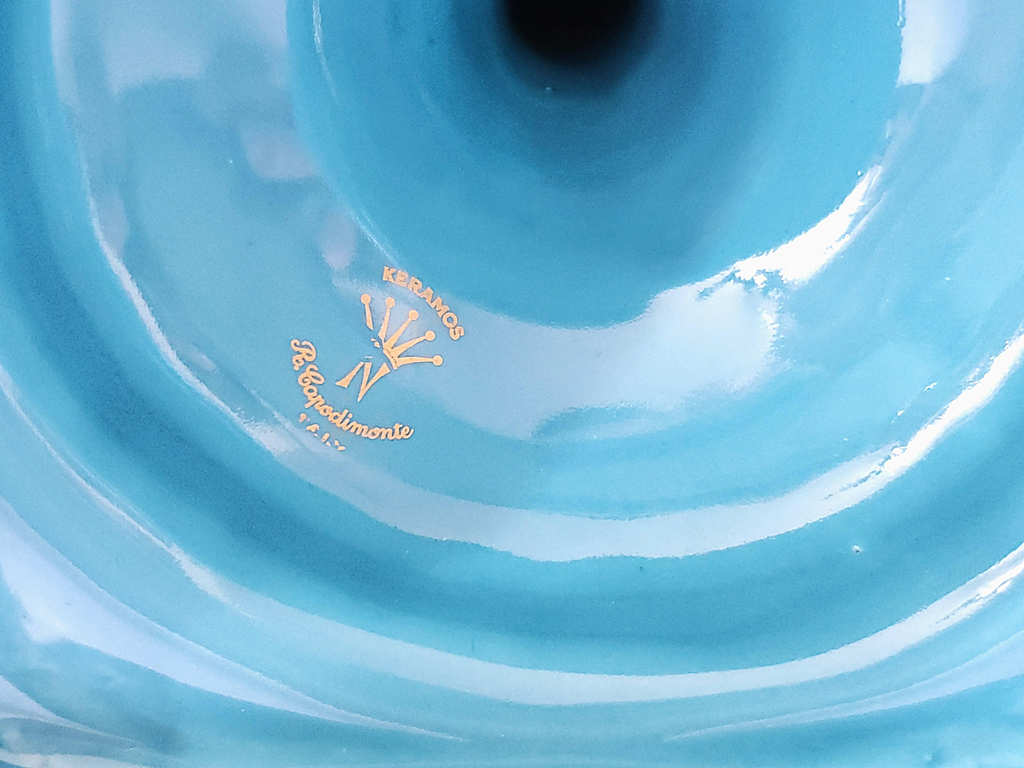 Capodimonte Turquoise Blue Porcelain Hand Painted Lidded Urn Signed For Sale 9
