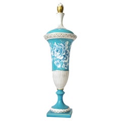 Capodimonte Turquoise Blue Porcelain Hand Painted Lidded Urn Signed