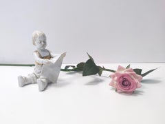 Vintage Capodimonte Ceramic and Gold Decorative Item of a Reading Child, Italy