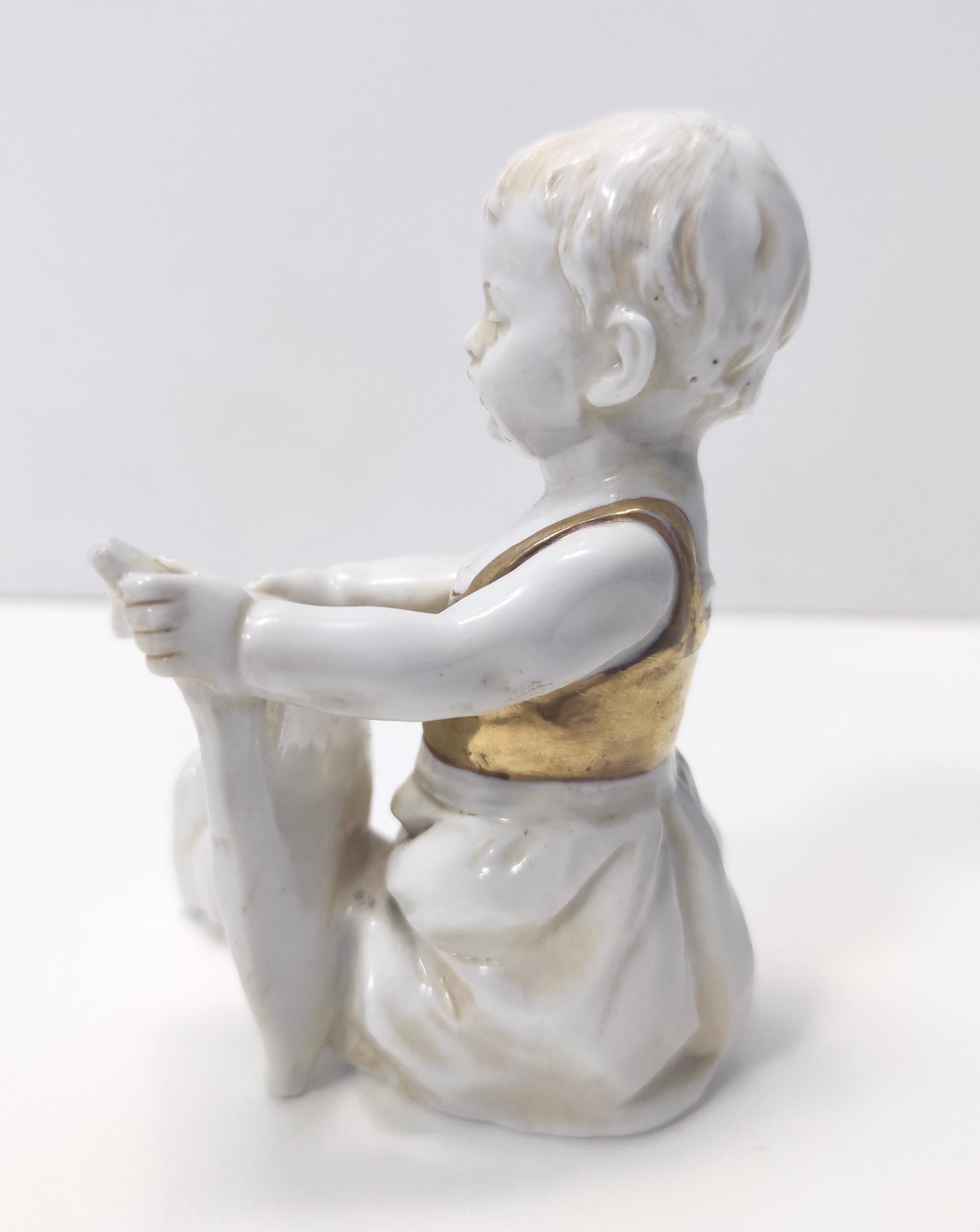 Mid-Century Modern Vintage Capodimonte Ceramic and Gold Decorative Item of a Reading Child, Italy For Sale