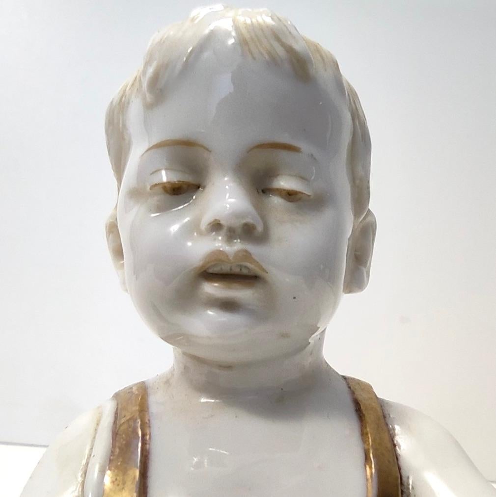 Mid-20th Century Vintage Capodimonte Ceramic and Gold Decorative Item of a Reading Child, Italy For Sale