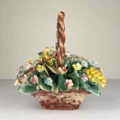 Vintage Capodimonte Ceramic Flower Basket, Italy 1960s
