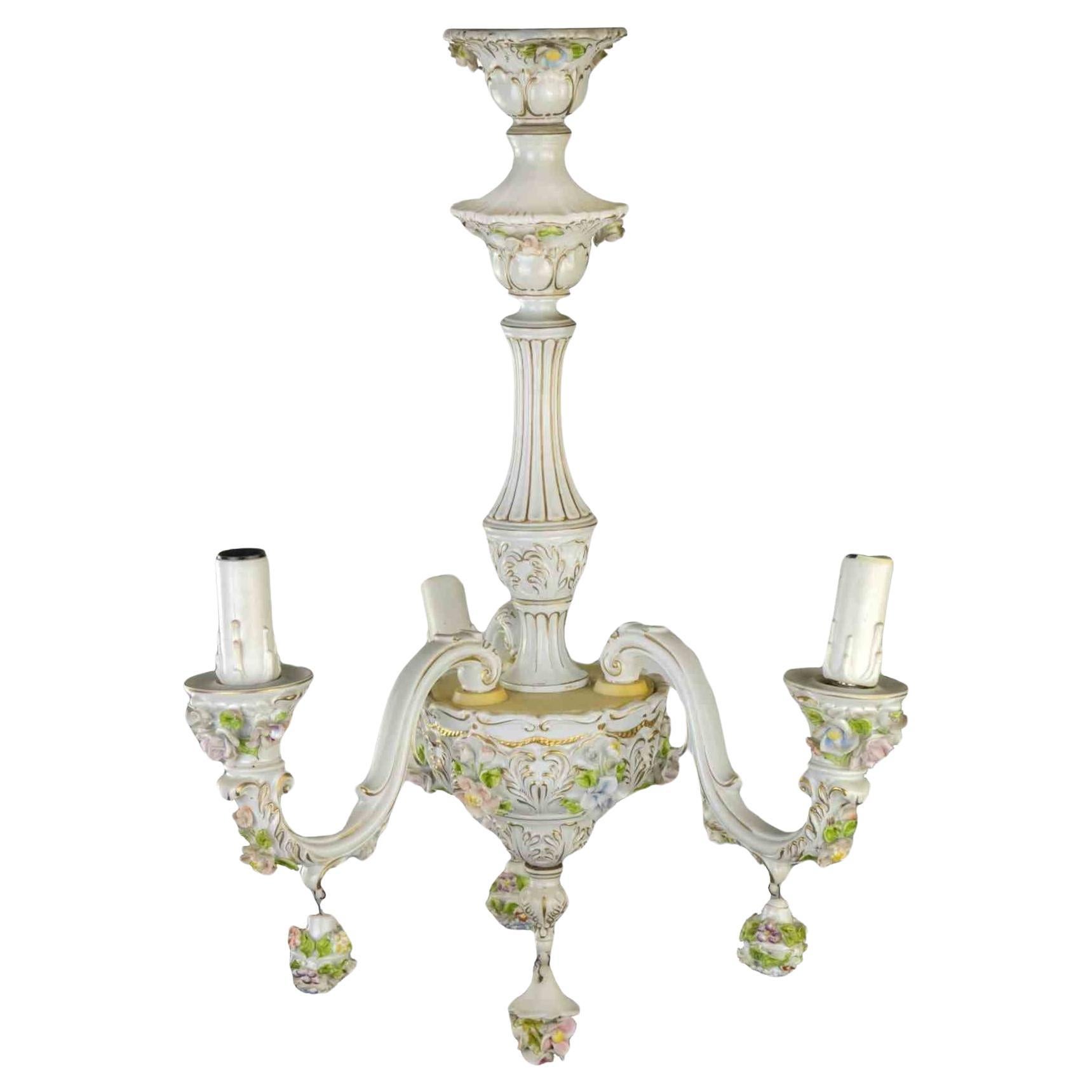 Vintage Capodimonte Chandelier, Italy 1950s