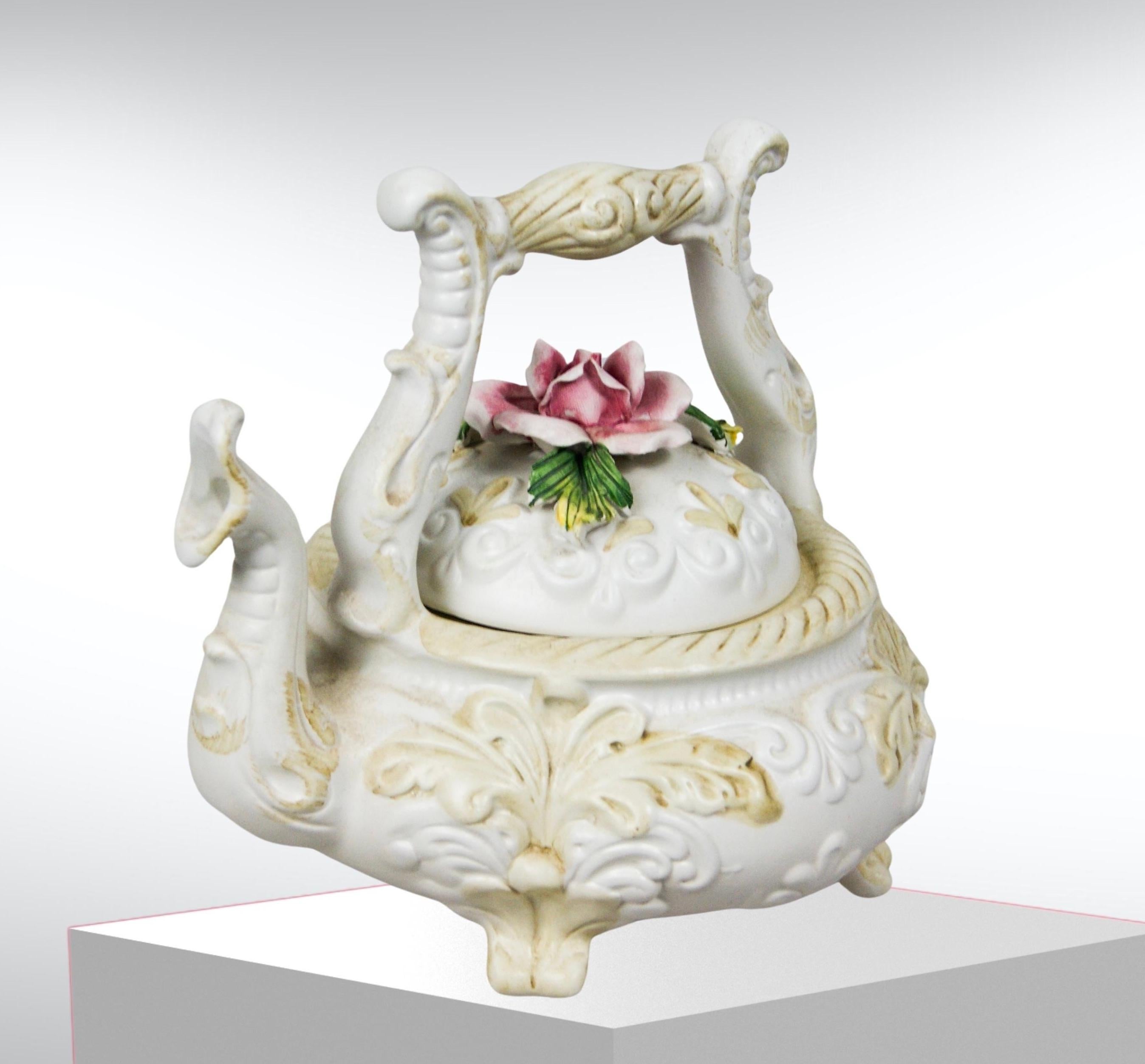 Baroque Vintage Capodimonte Italy Porcelain Decorative Kettle Unused